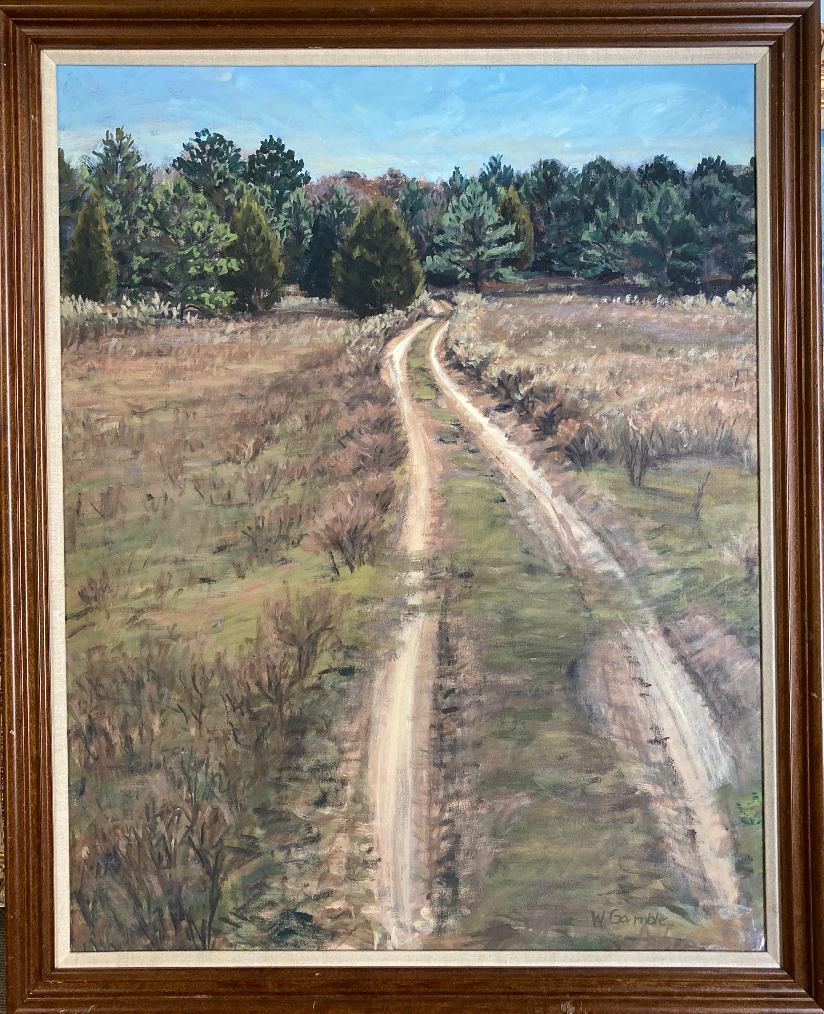 Wanda Gamble Landscape Painting - "Ranch Road" (ex. Freeport-McMoran Collection) - Framed Contemporary Landscape