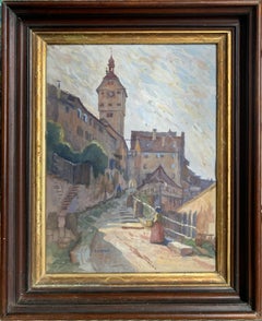 "Scene in Wurttemberg" - Peinture à l'aquarelle ancienne encadrée de la fin du XIXe siècle