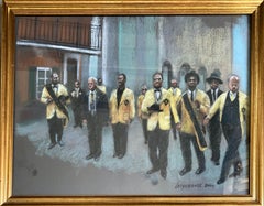 "Funeral del Dr. Moore Roy Glapion" - Pintura contemporánea de Nueva Orleans enmarcada
