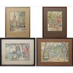 Retro "Four Original New Orleans Watercolor Scenes" Framed Late 20th Century Paintings