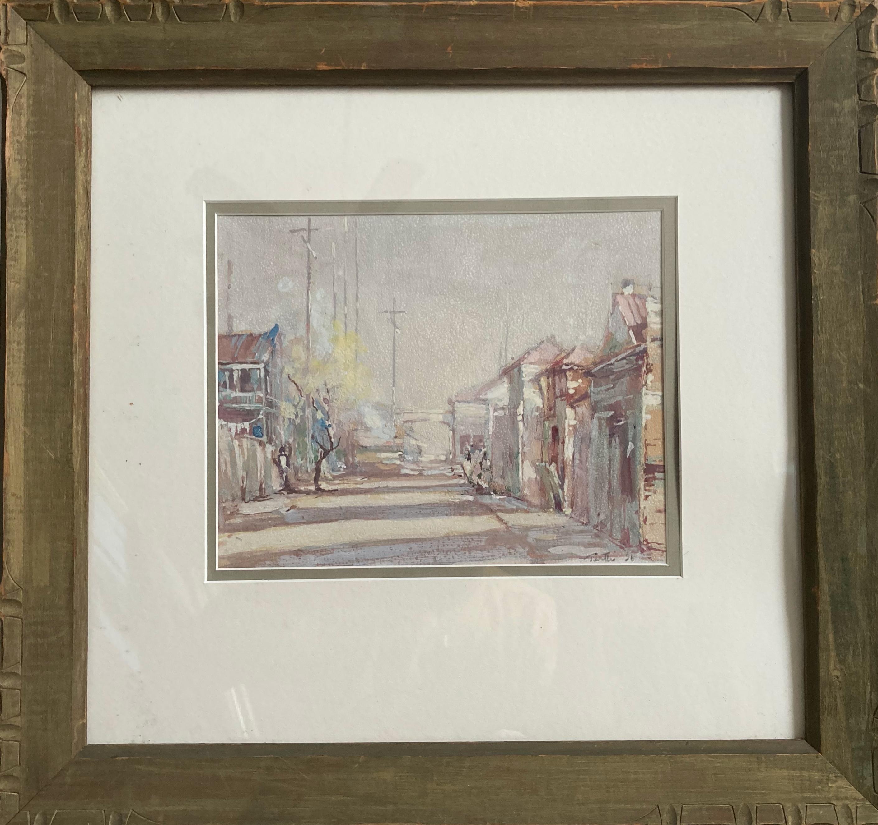 Arnold Turtle Landscape Art – „“Französische Quarter-Szene““ – gerahmtes Aquarellgemälde aus New Orleans, 20. Jahrhundert