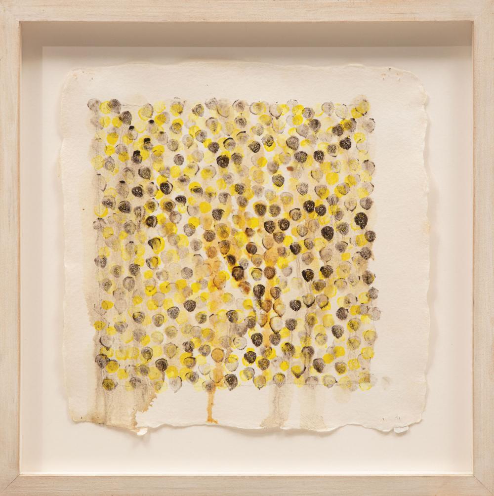 Jacqueline Humphries Abstract Drawing - Untitled: Black, Brown and Yellow (Framed Late 20th Century Abstract Painting)
