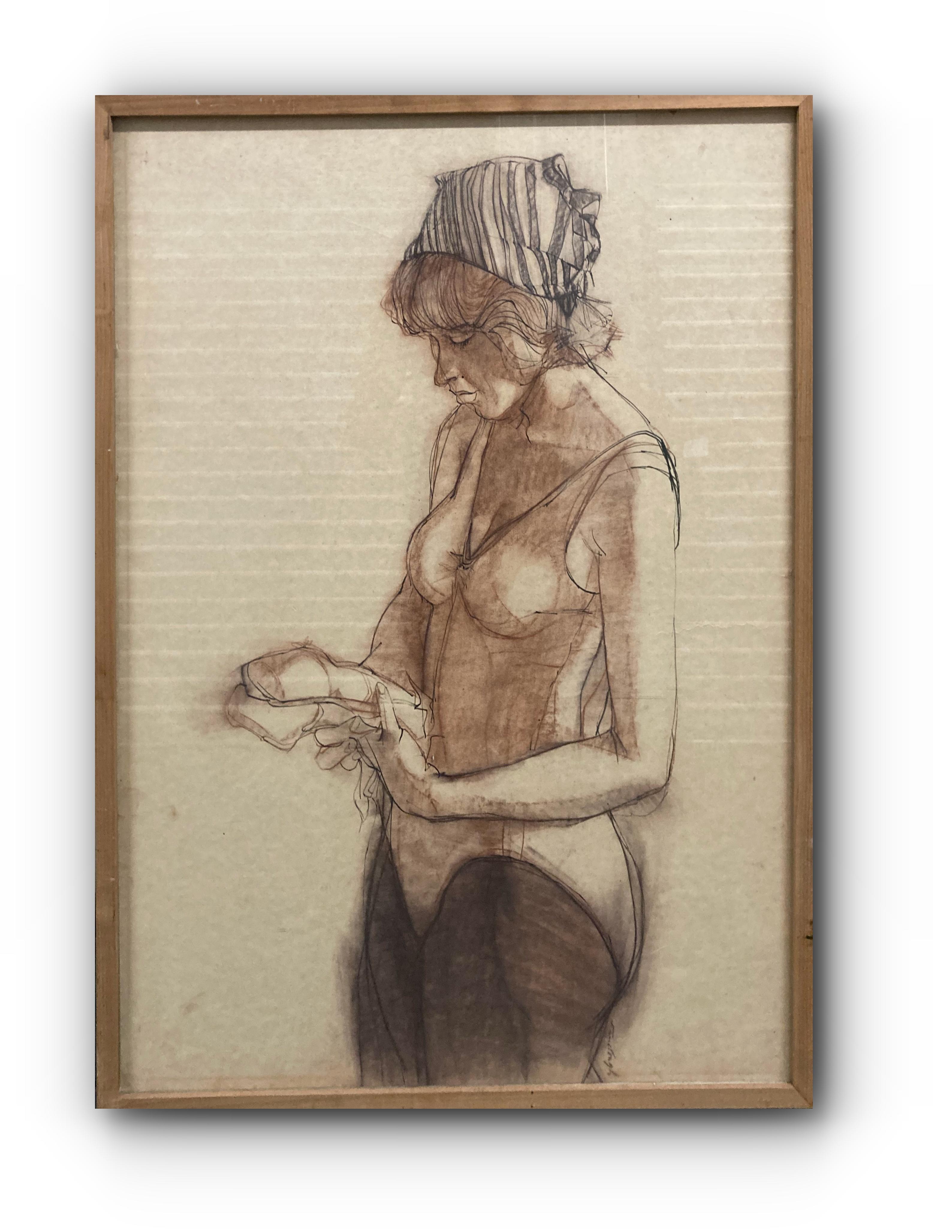 Gerald Fairclough Figurative Art – Tänzerin (Originalzeichnung, Holzkohle und Conte-Kreide)