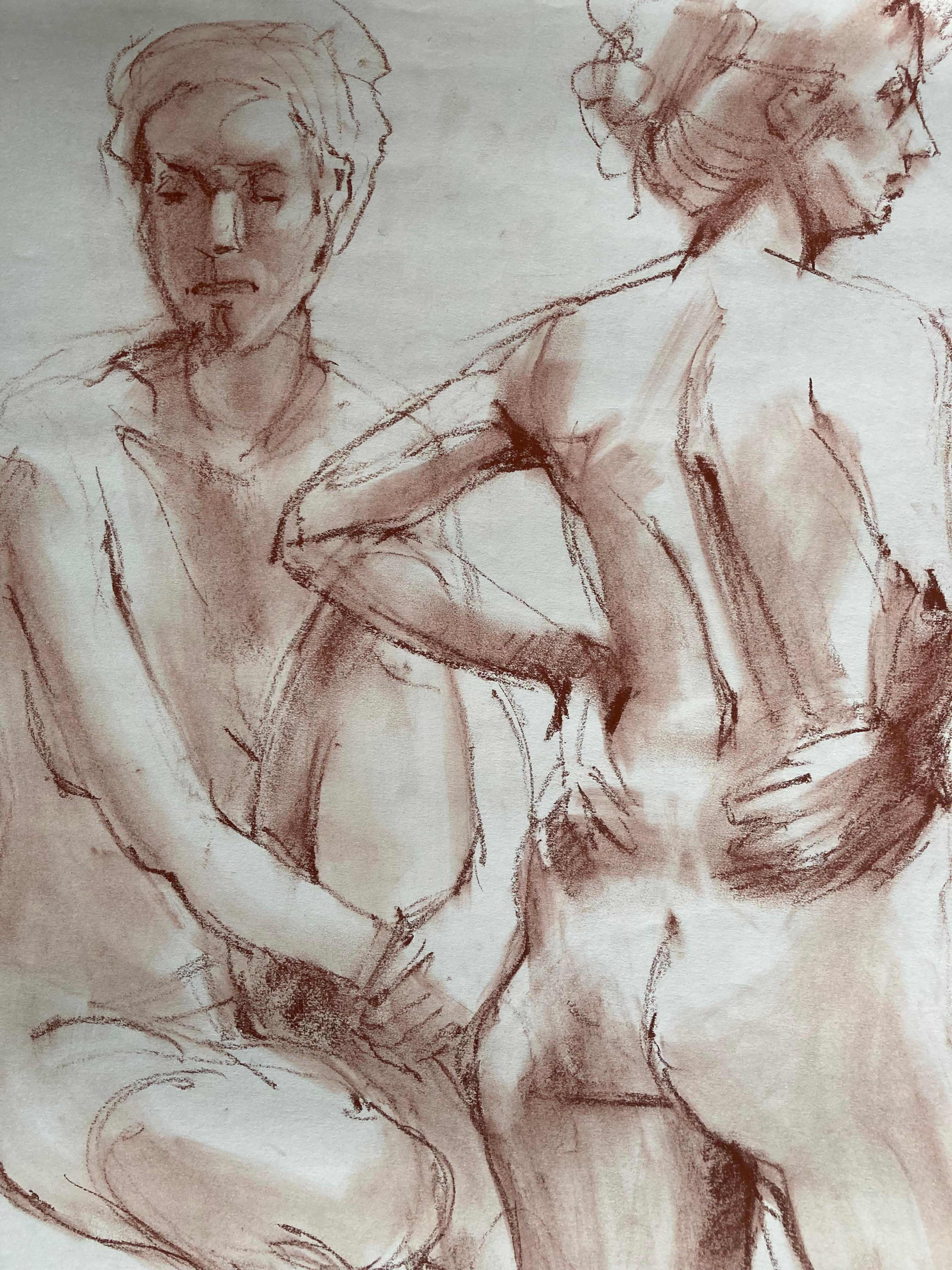 Two Women (Contemporary Female Figurative Nude Drawing)) - Art by Lue Isaac