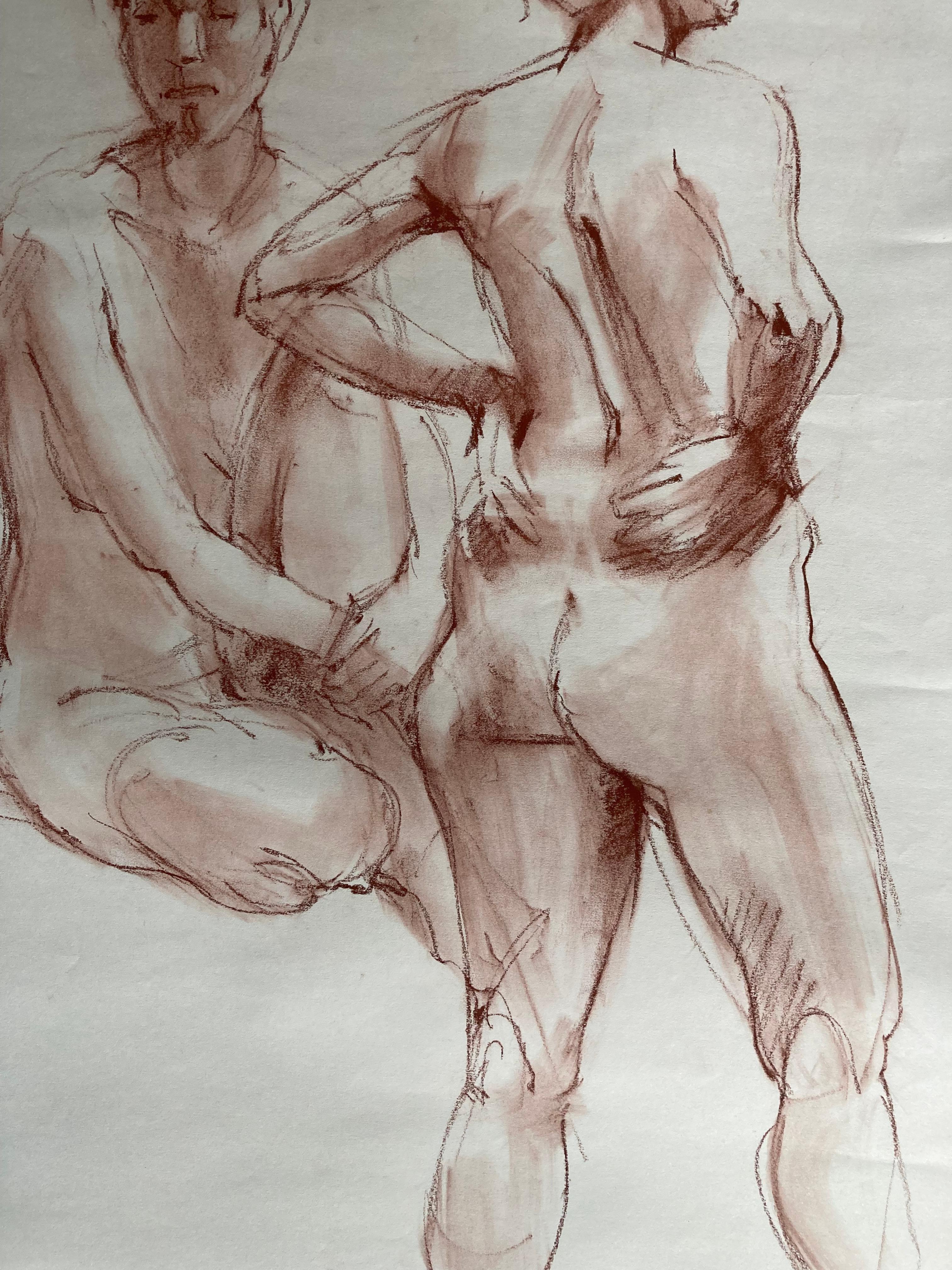 Deux femmes (dessin figuratif féminin contemporain d'un nu) - Académique Art par Lue Isaac