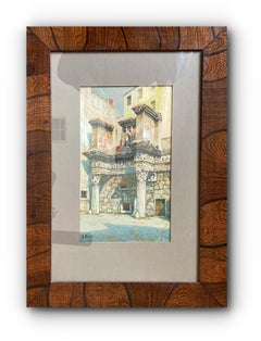 Fachada romana, Italia (Exquisita fachada del s. XIX. Acuarela original, firmada)