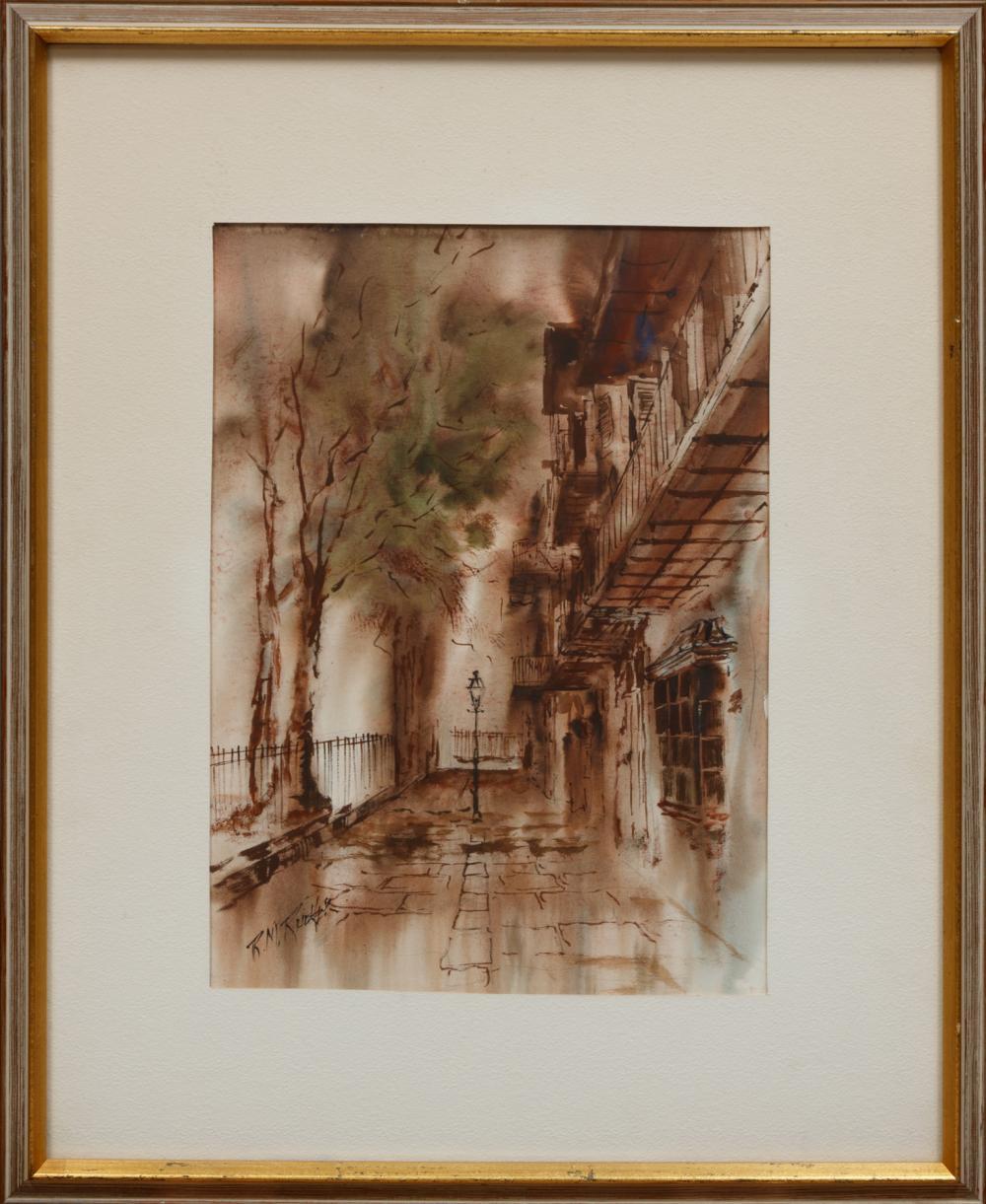 A framed watercolor and graphite on board by one of the stalwarts of New Orleans and Louisiana art and denizen of the French Quarter, of a subject near and dear to everyone who loves the Big Easy. Framed size 22.5" x 18", actual watercolor is 14.75"