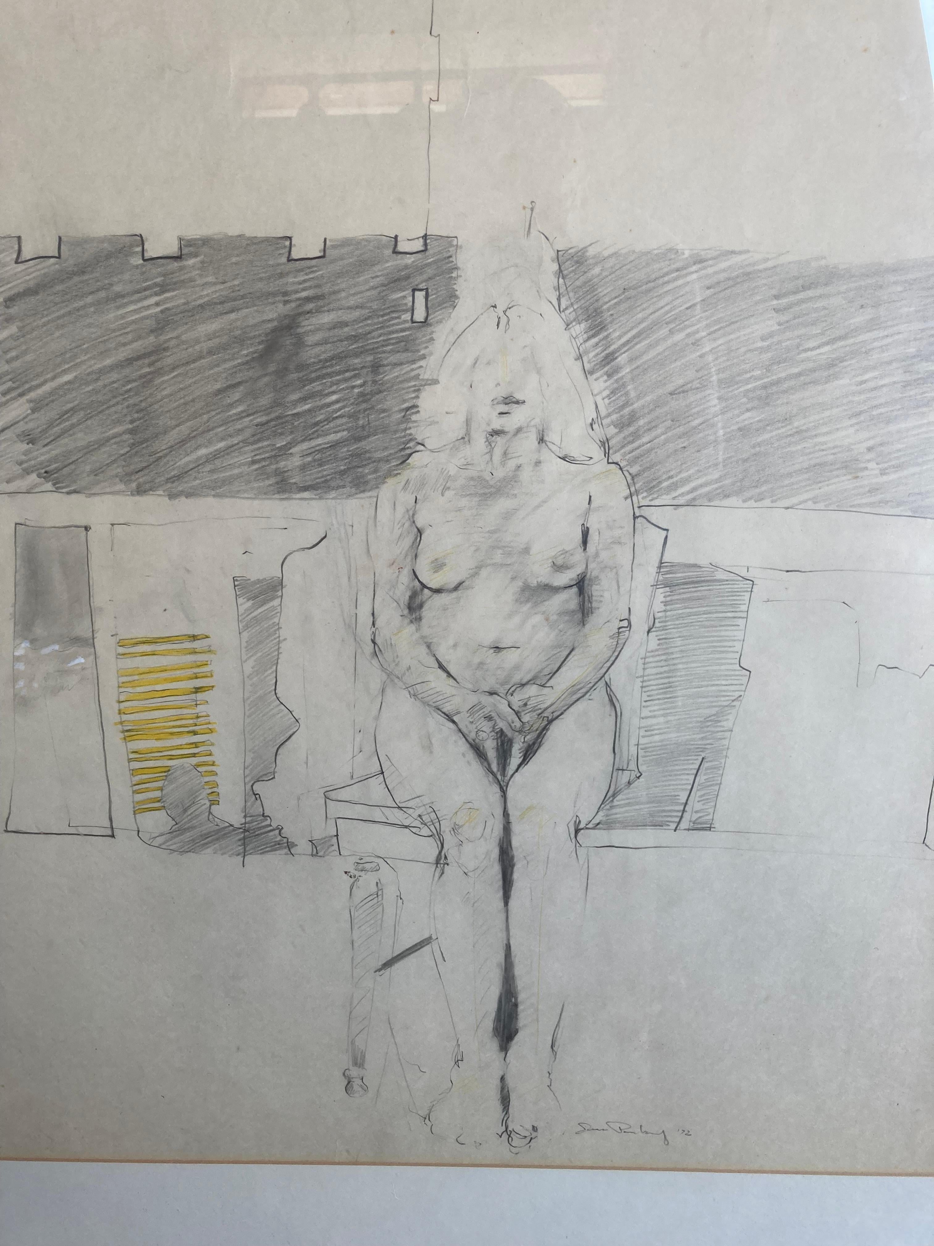 Sitzende nackte Frau (Originalzeichnung, gerahmt) – Art von Unknown