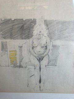 Seated Nude Woman (Original Drawing, Framed)