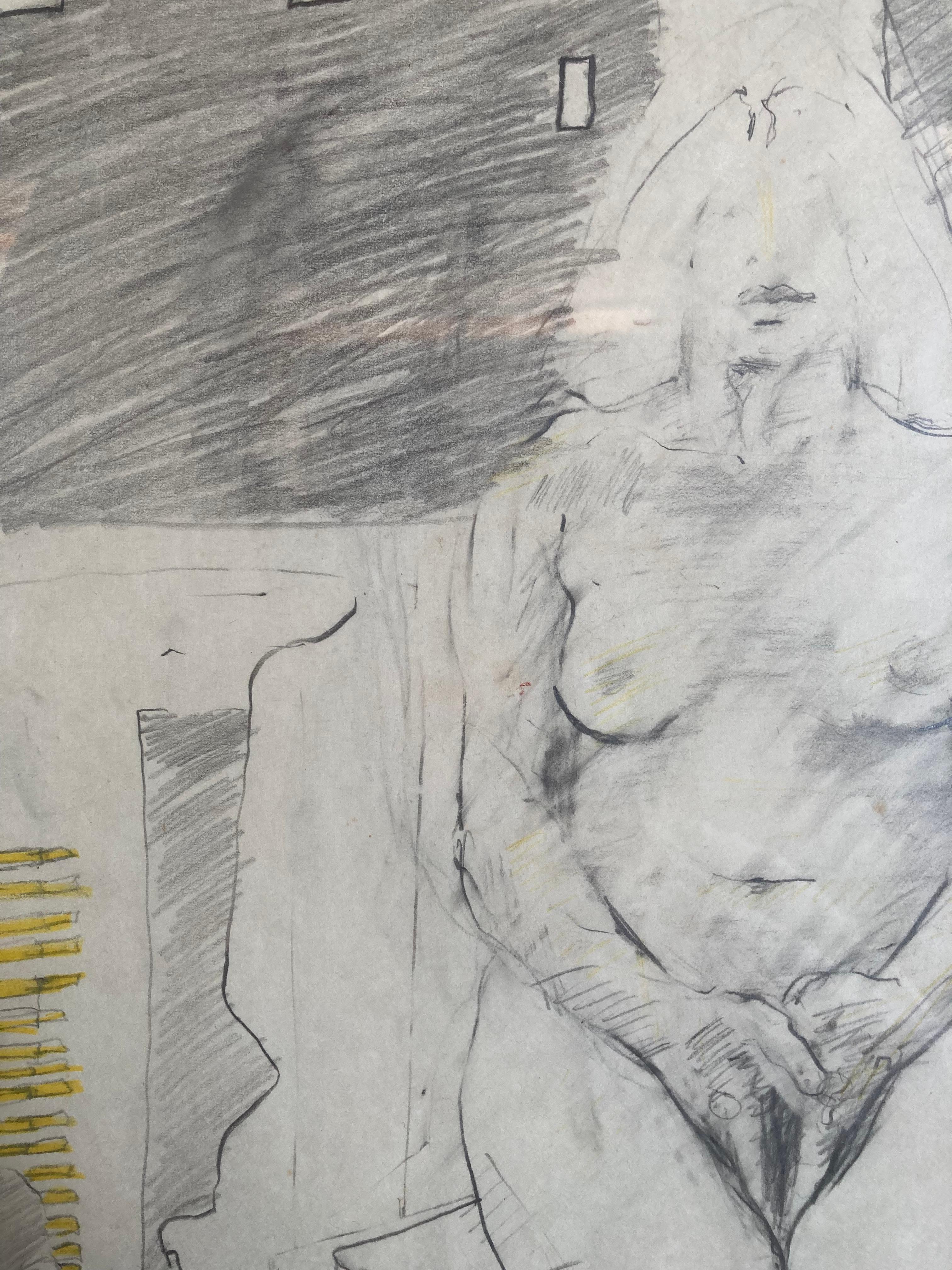 Seated Nude Woman (Original Drawing, Framed) For Sale 3