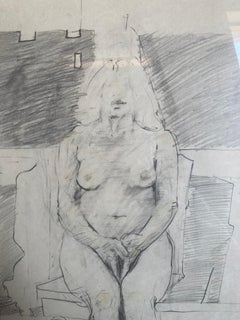 Vintage Seated Nude Woman (Original Drawing, Framed)