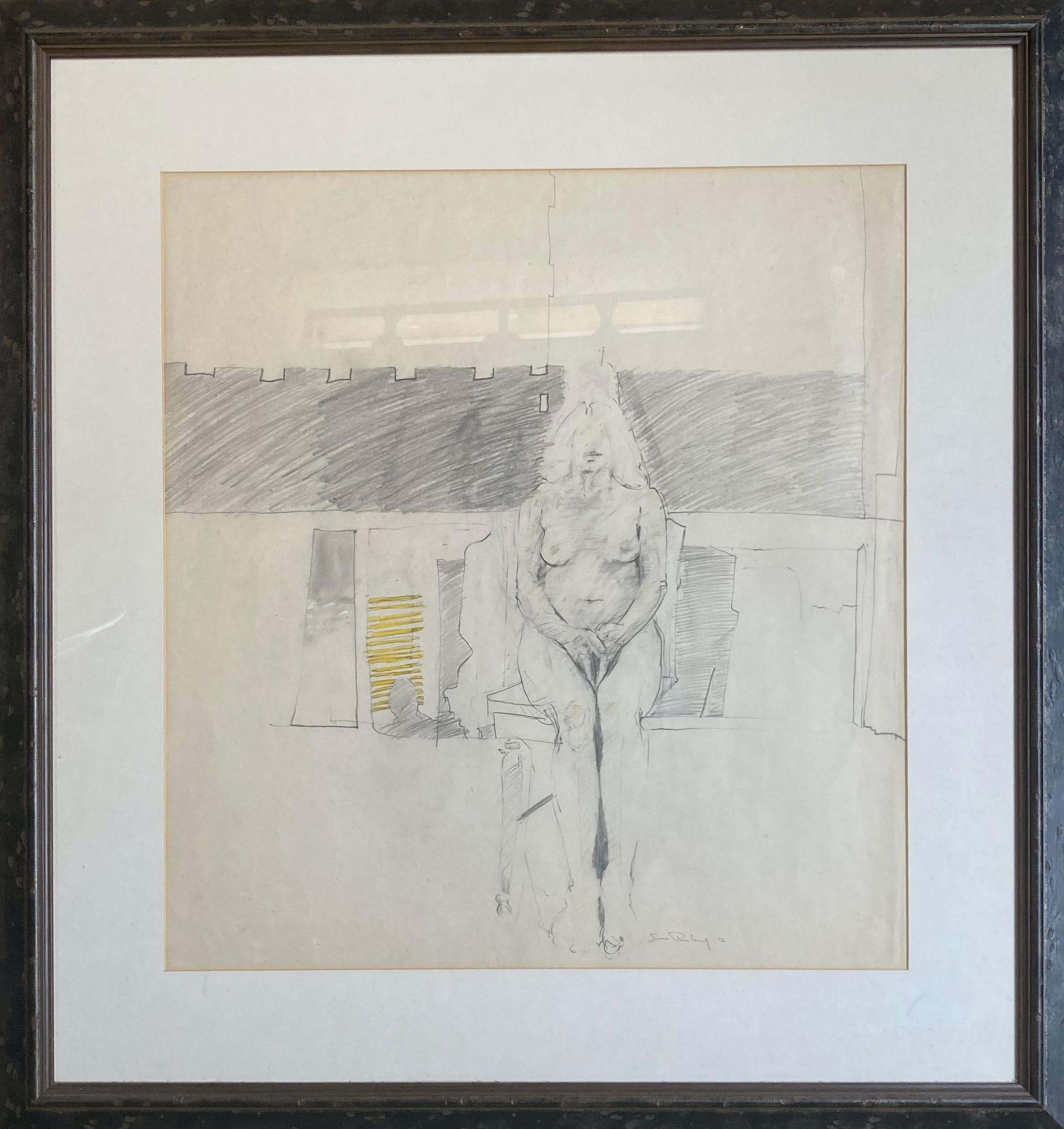 Seated Nude Woman (Original Drawing, Framed) For Sale 1