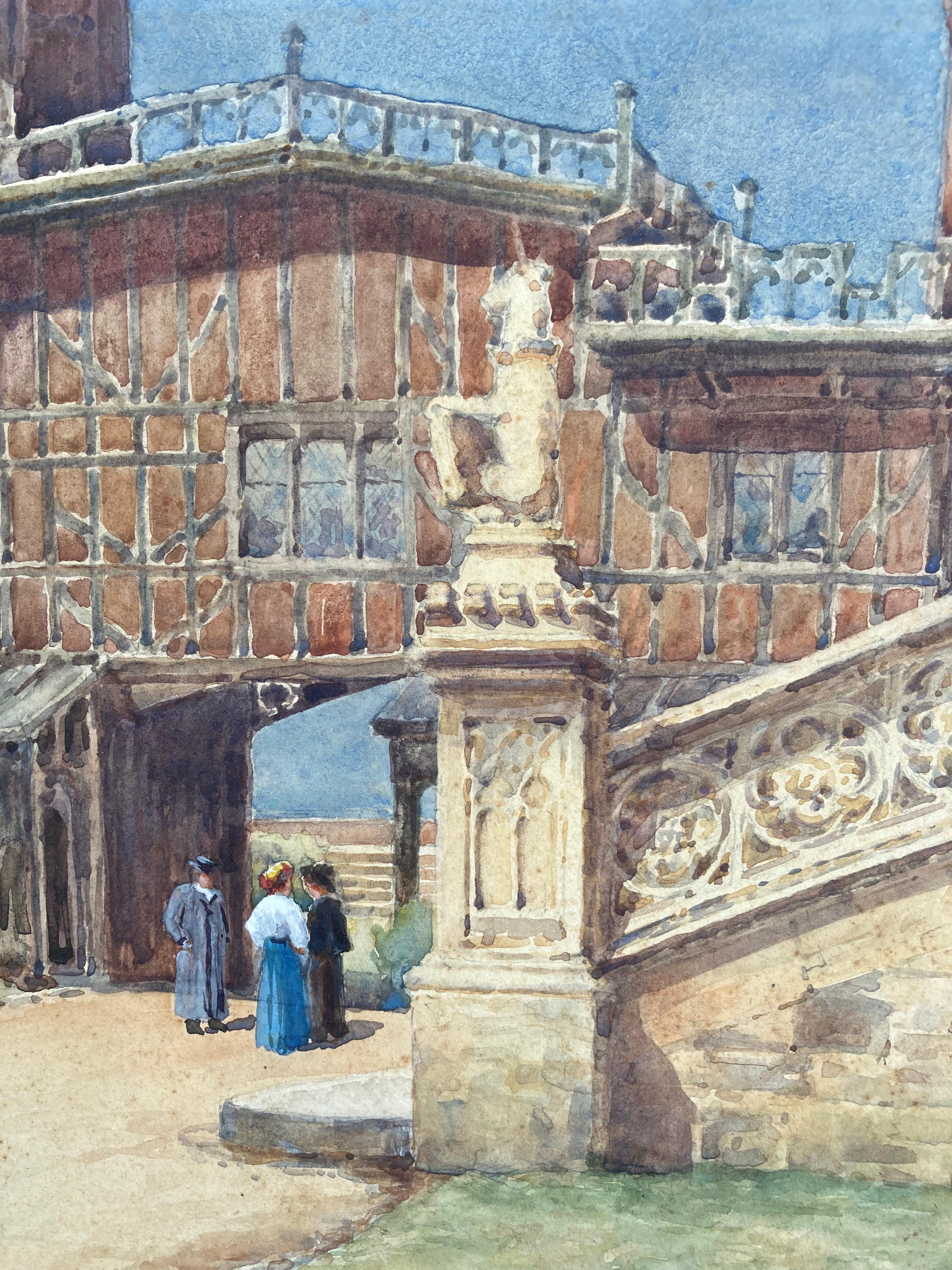 Horseshoe Cloisters, Windsor Castle, Original Signed Watercolor, c. 1910 - Art by Unknown