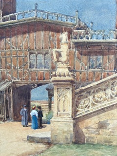 Horseshoe Cloisters, Windsor Castle, Original Signed Watercolor, c. 1910