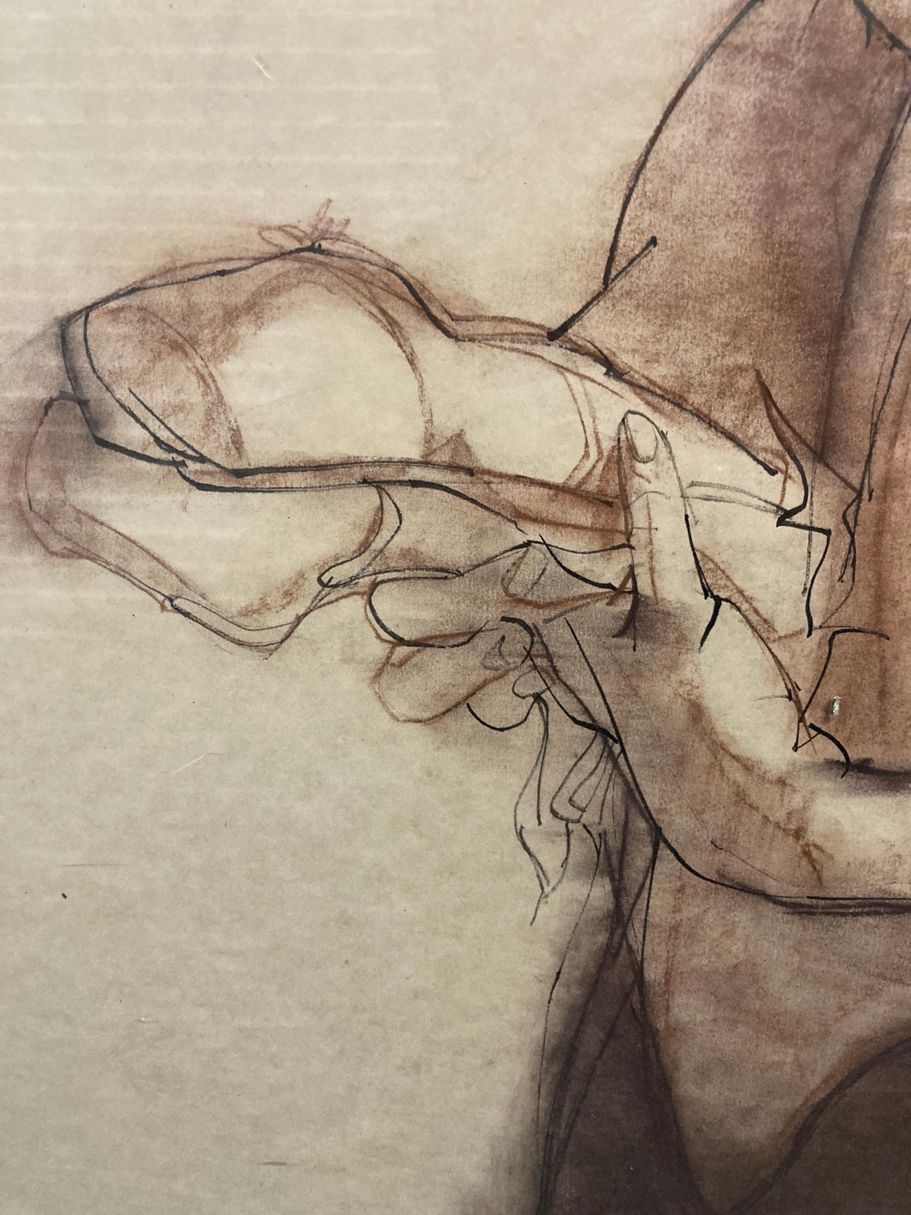 Ballerina (Disegno originale, carboncino e pastello a cera) - Figurative Art Beige di Gerald Fairclough