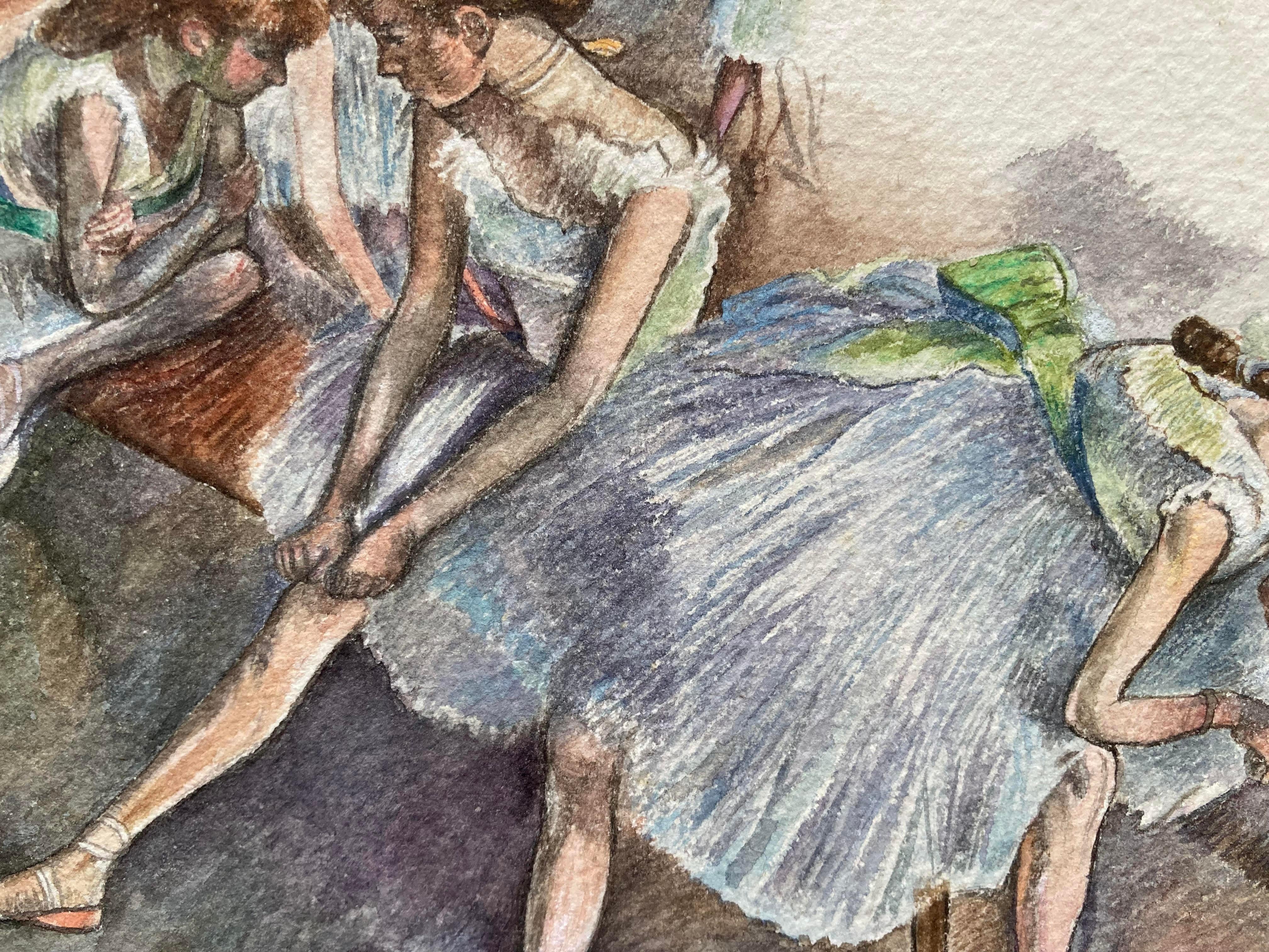 Bailarinas de Ballet Descansando (Acuarela Original, Recuerda a Degas) - Art Posimpresionista de Unknown