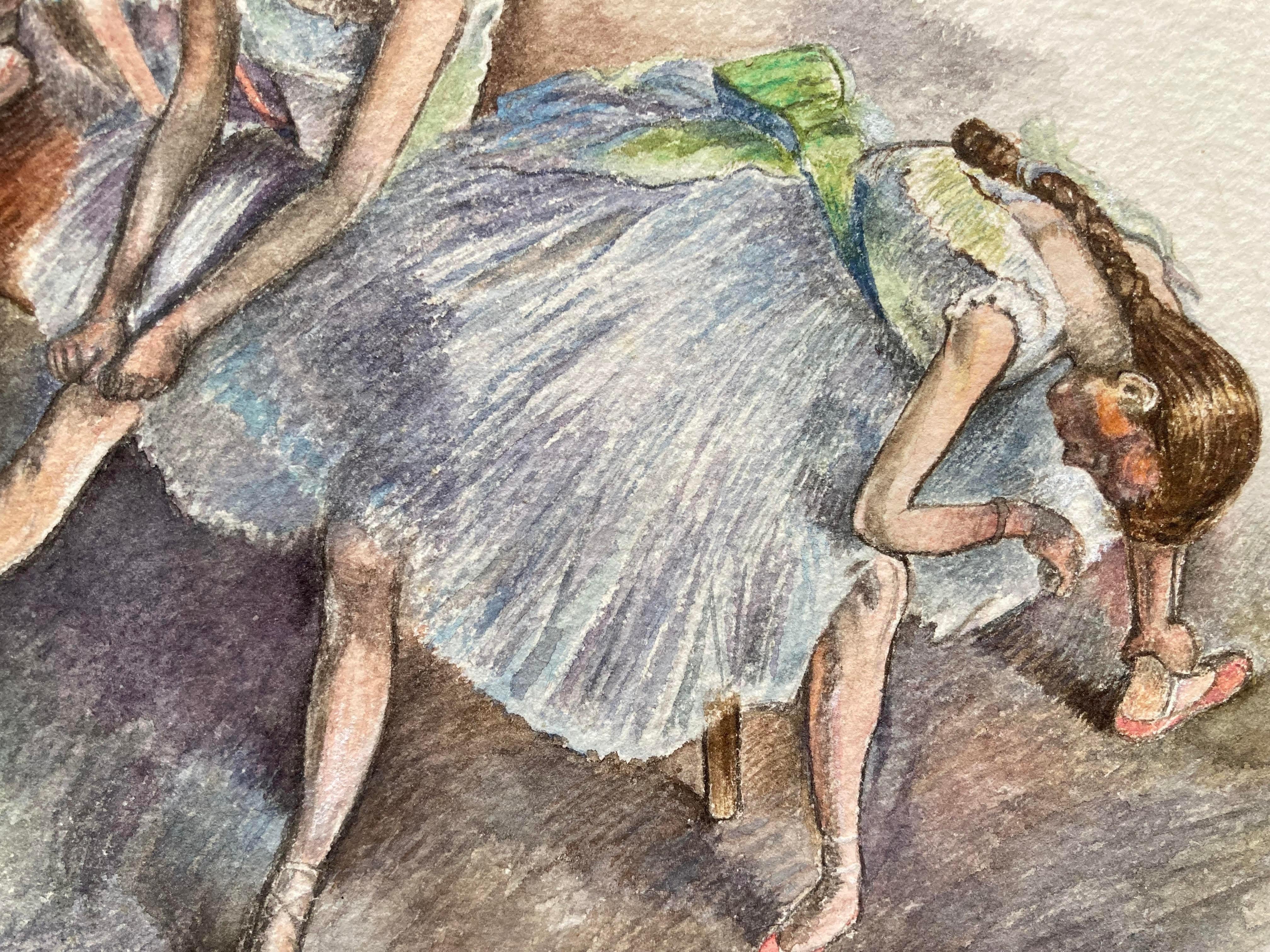 Añadimos esta magnífica acuarela de estilo Degas a nuestro inventario hace años, luego desapareció y acaba de reaparecer, pero sin el nombre del artista, lamentablemente. En cualquier caso, es encantador en todos los sentidos, pues representa a tres