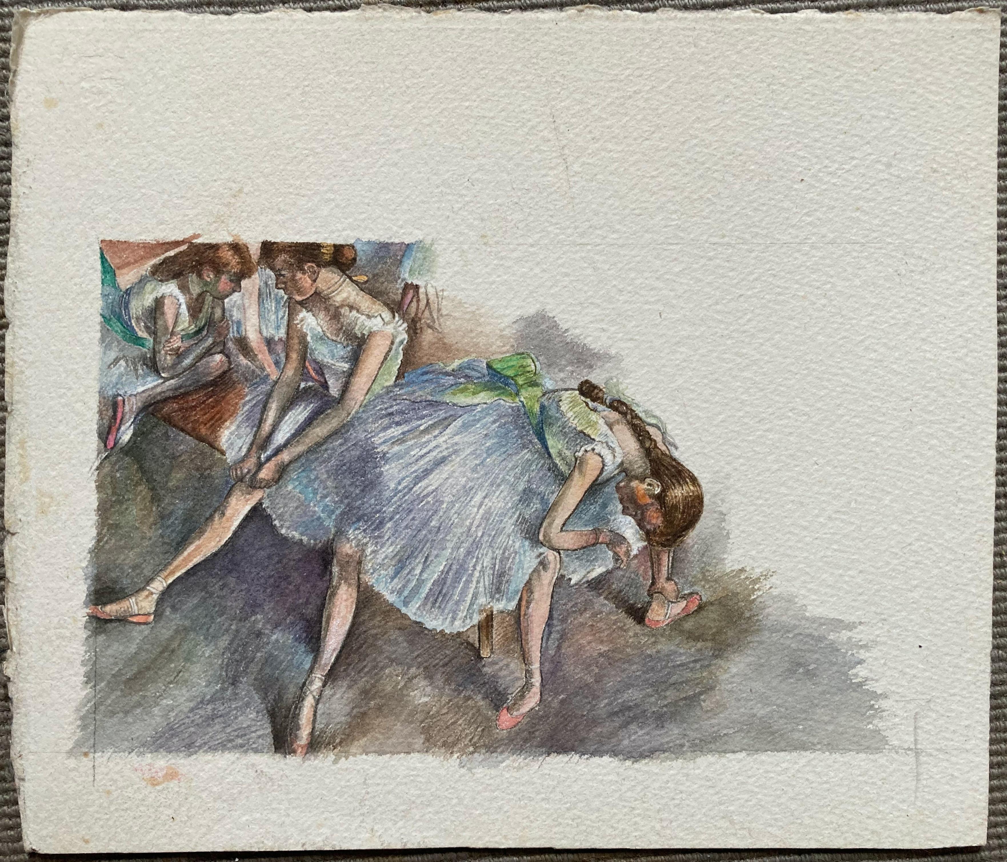 Bailarinas de Ballet Descansando (Acuarela Original, Recuerda a Degas) - Art de Unknown