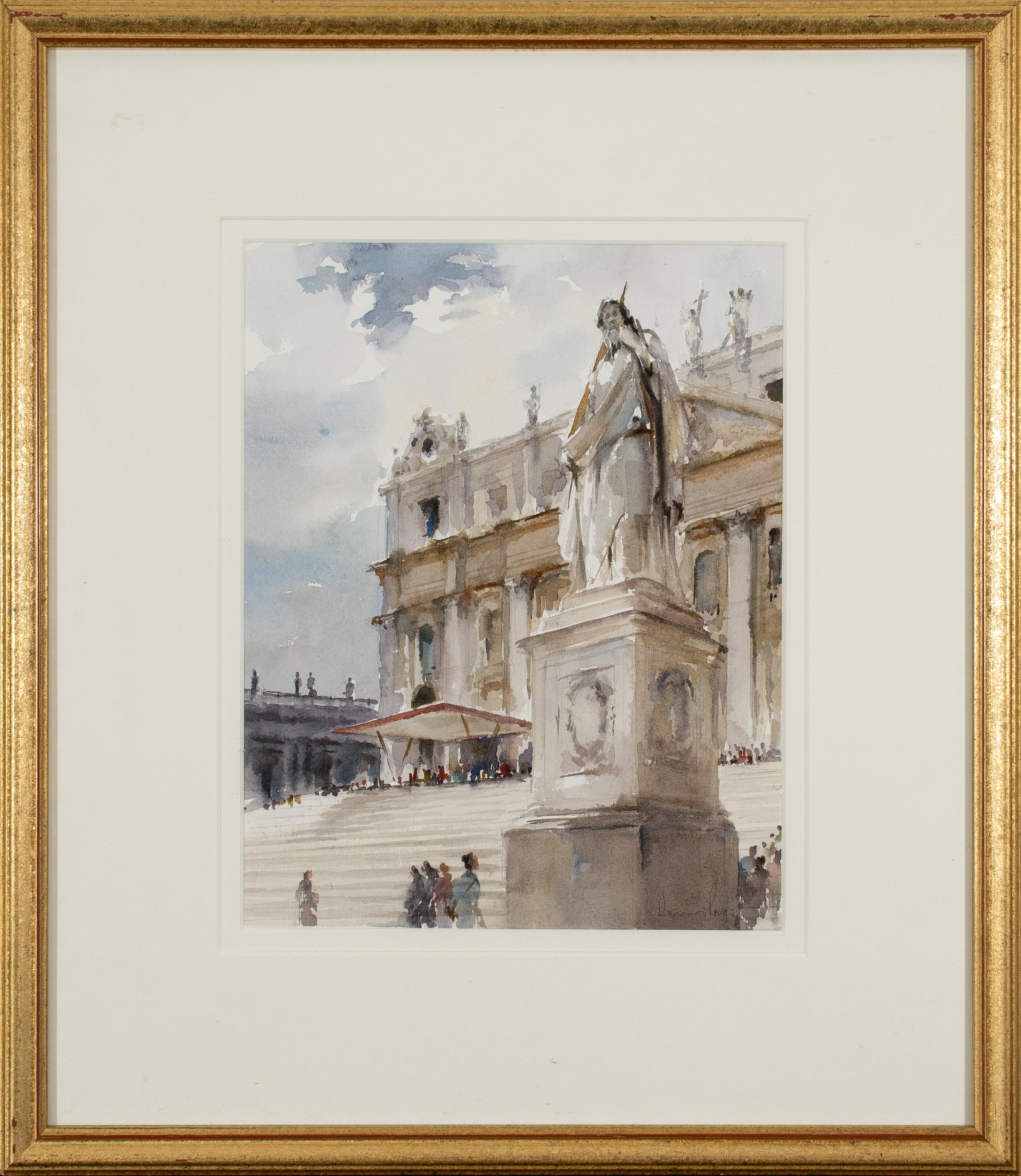 Steps of St. Peter's, Rome - Original Watercolor, Framed - Art by Dennis Page