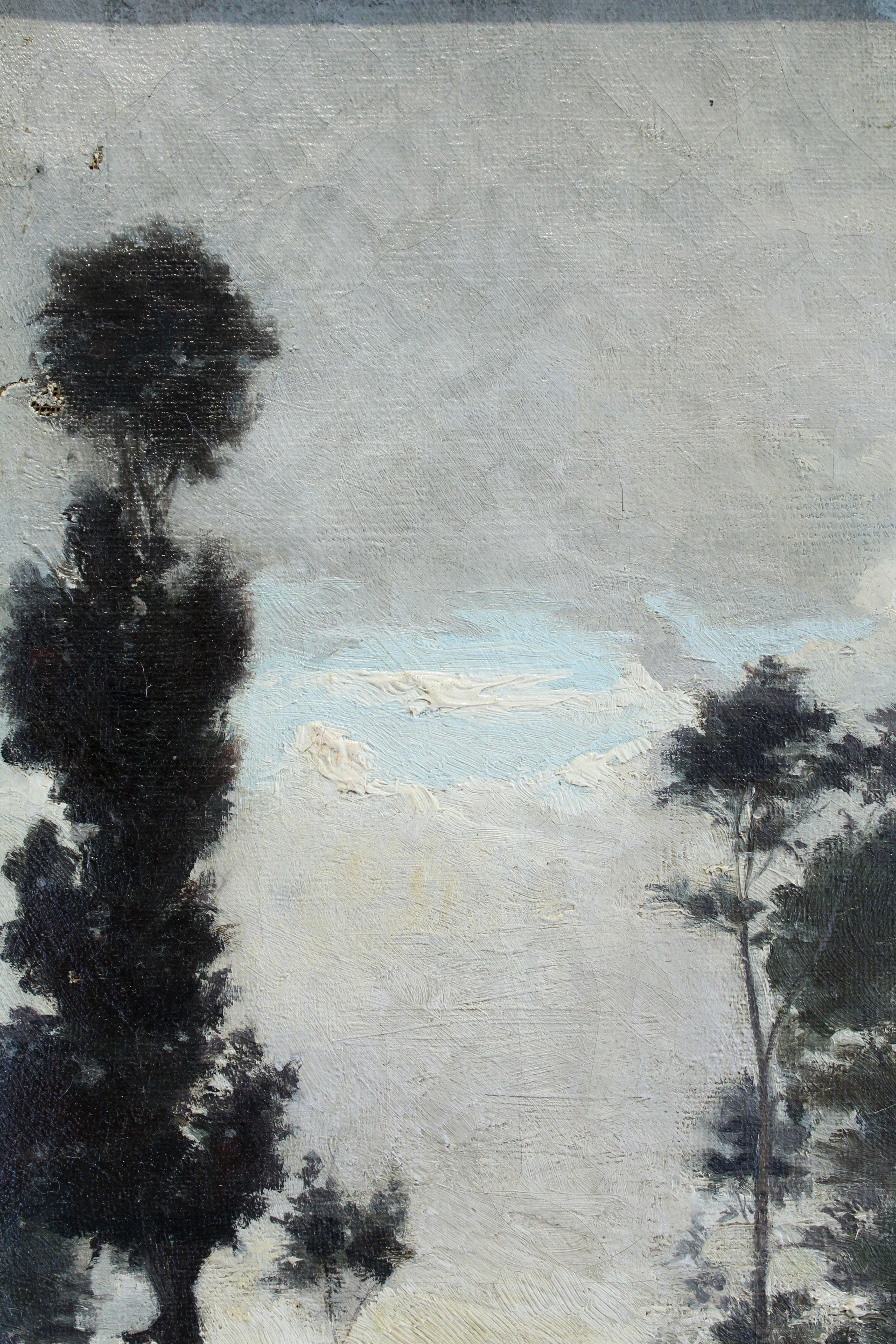 Landstraße (Grau), Landscape Painting, von Jane Enders