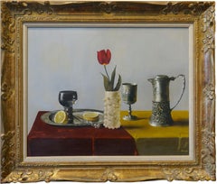 Gregory Korga "Large Still Life With Pewter and Rose"