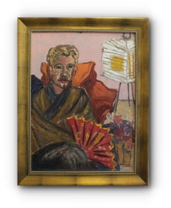 "Man With a Red Fan" - Mid-Century Impressionist Portrait