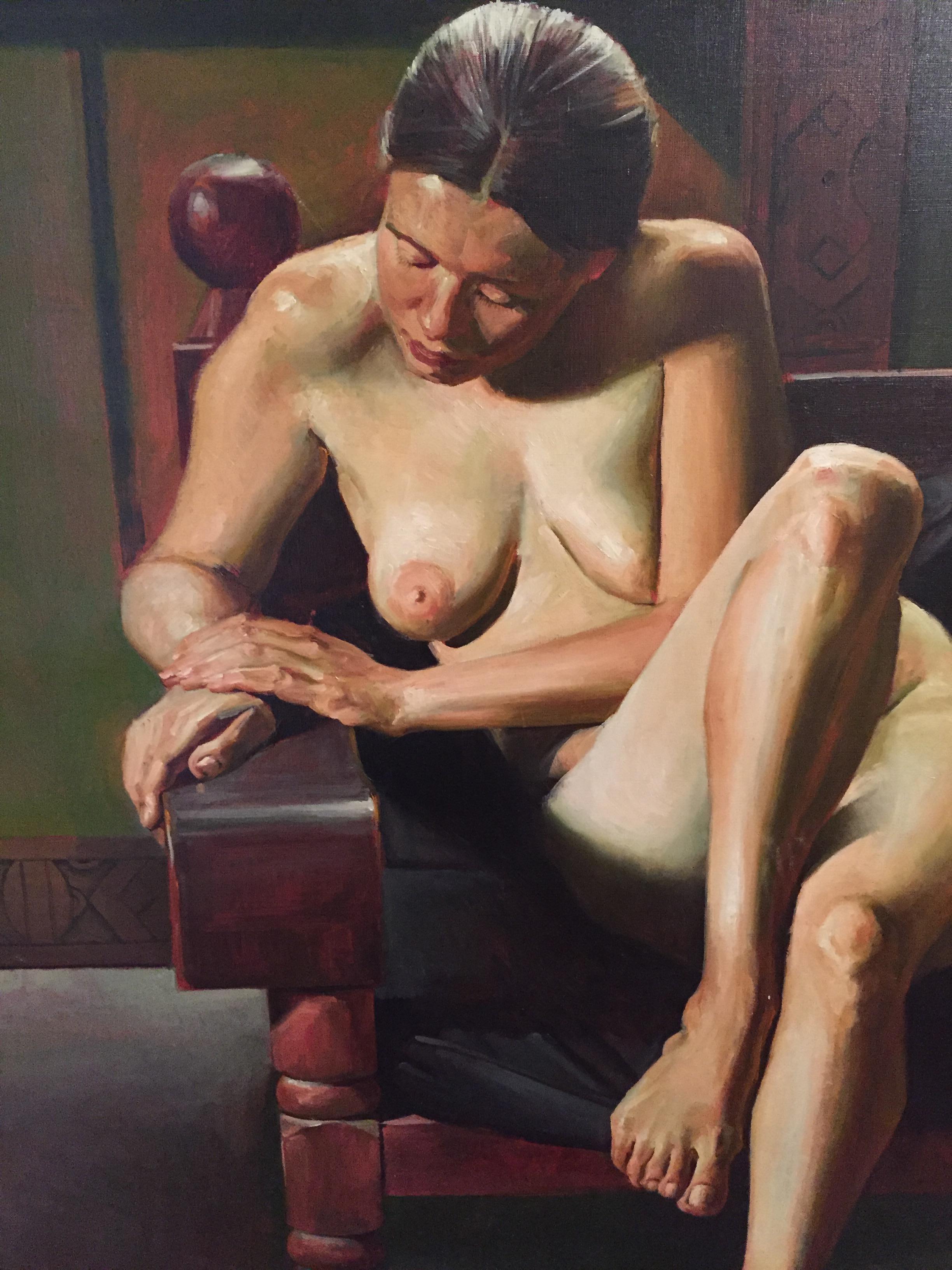 Sitzender Akt (groß) – Painting von Eugene Cusack