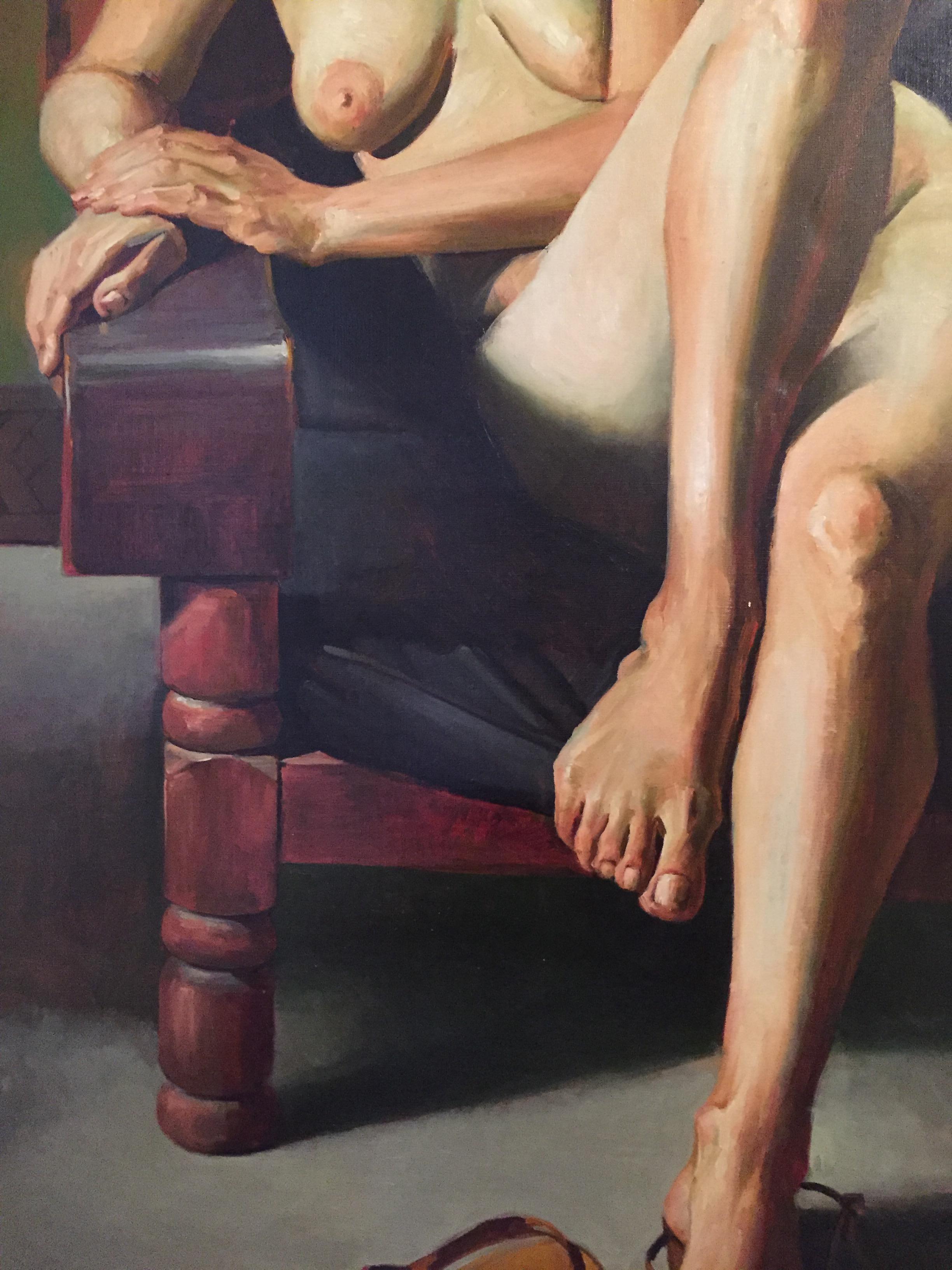 Sitzender Akt (groß) (Schwarz), Nude Painting, von Eugene Cusack