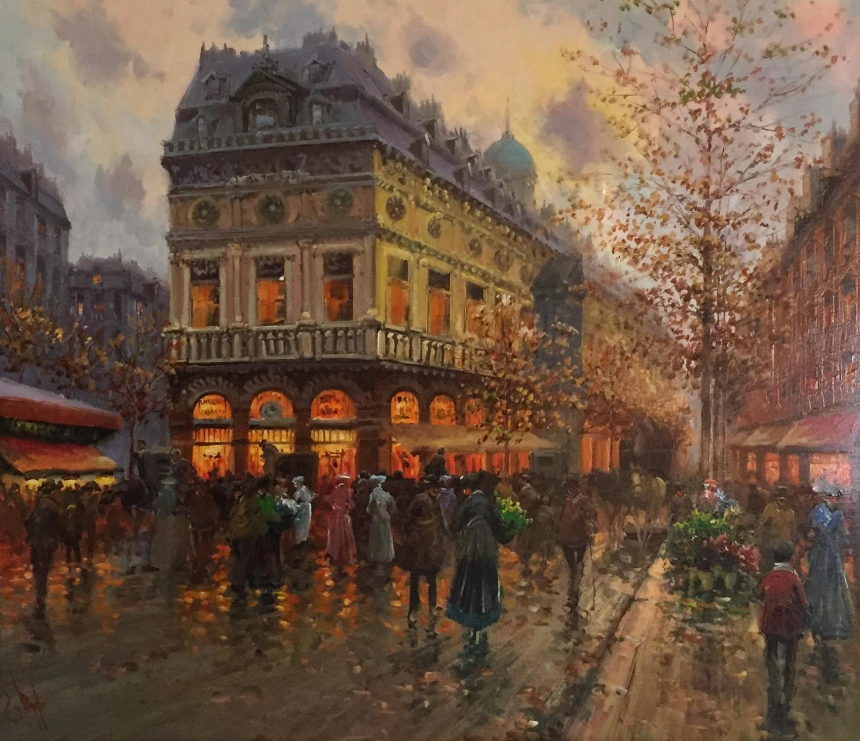 Emilio Payes Figurative Painting - Paris Street Scene