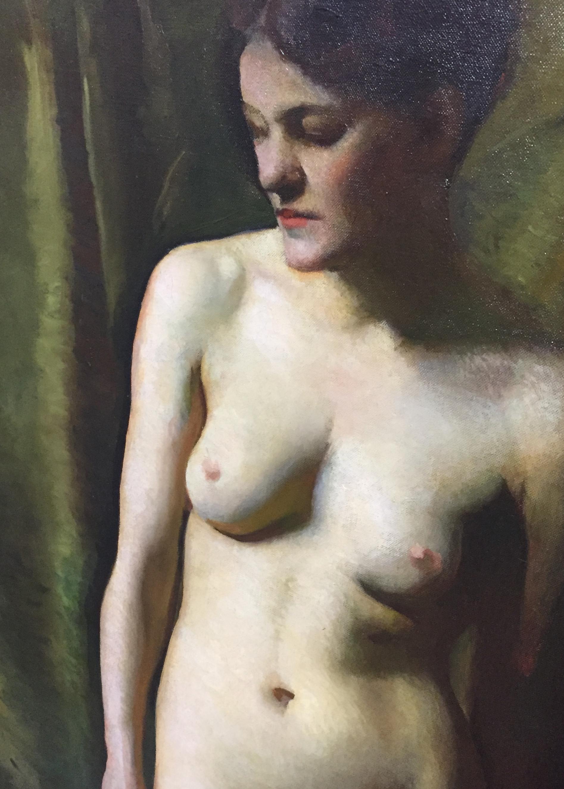 This large and arresting painting is what I believe must have been one of a pair, with a male nude of exactly the same size and style by the artist that sold at Coletti Gallery many years back (priced at $9,000 - see photos; female nudes are more in