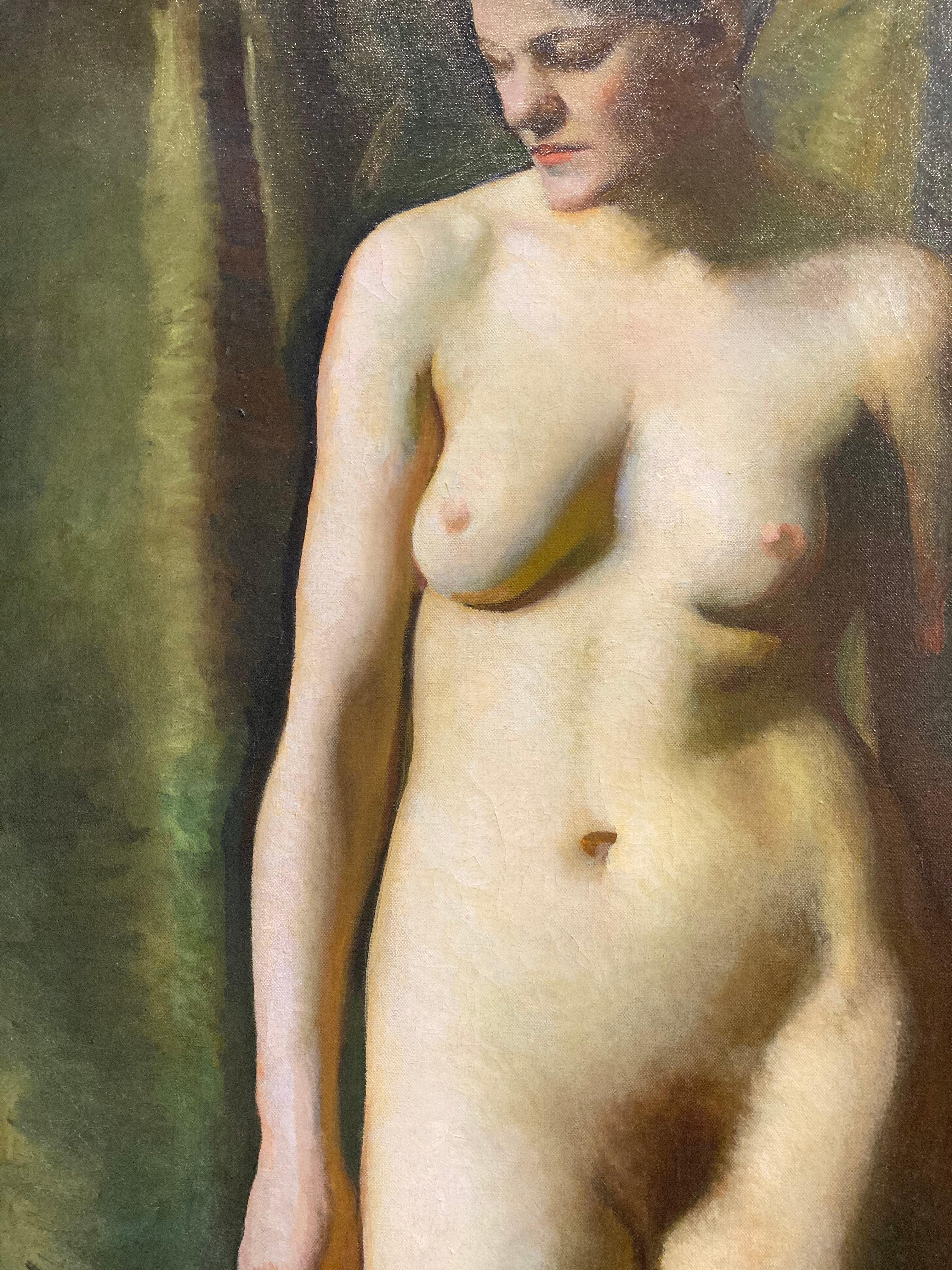 „Großer stehender Akt“ – Cordelia Brooks, Harvard-Schule von 1889, Pariser Salon (Schwarz), Nude Painting, von Cornelia Loring Brooks