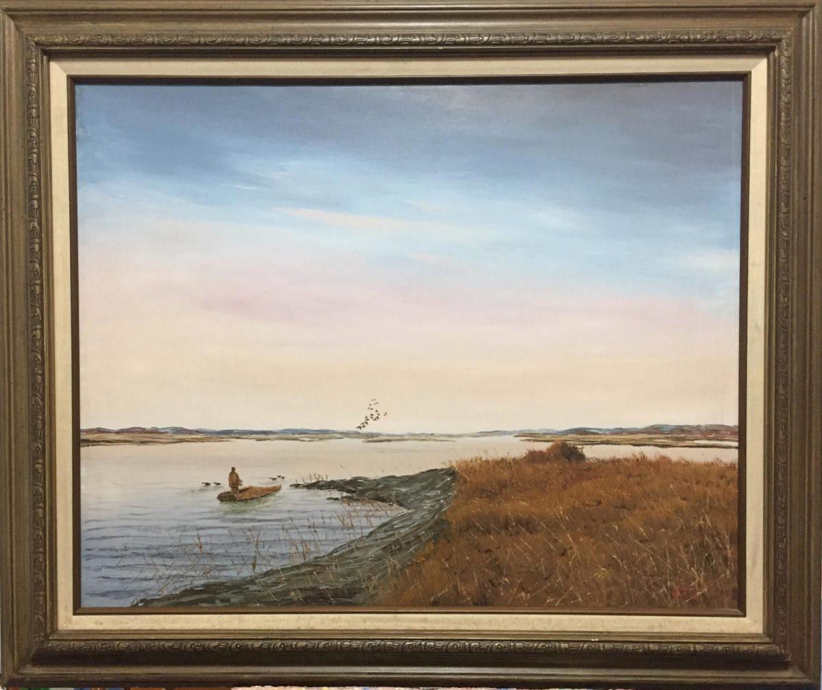 Hank Walker Landscape Painting - Hunter Setting Duck Decoys