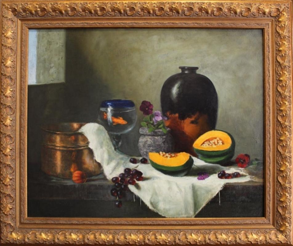 Still Life with Goldfish - Painting by Louis Tedesco