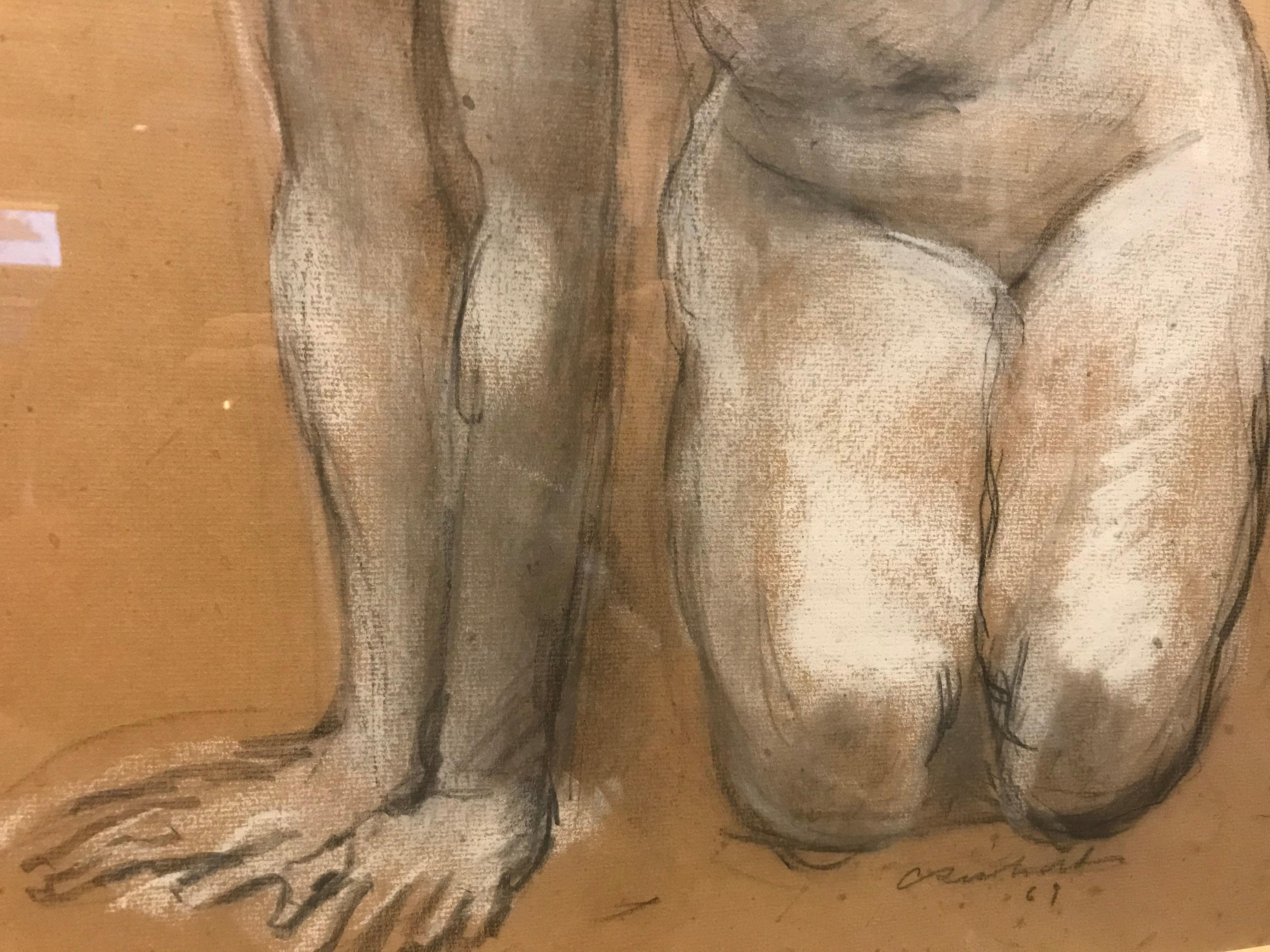 A truly lovely nude by noted 20th-century New Orleans artist and extraordinary draftsman Charles Richards, whose work does not come up for sale often enough here in New Orleans. Sorry for the angles and glass reflections in the photos, but I wanted