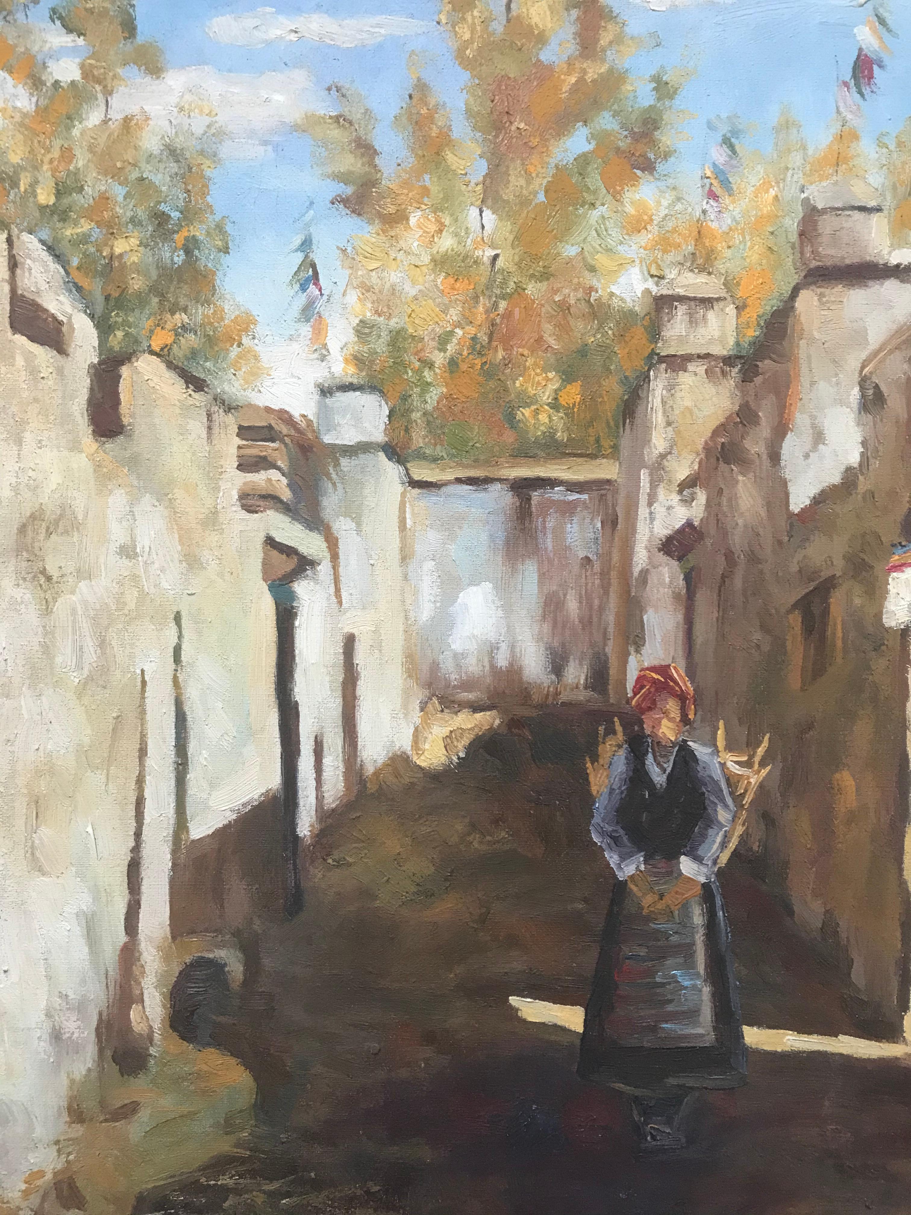 „“Auf dem Markt““ – impressionistische Landschaftsmalerei des späten 20. Jahrhunderts (Impressionismus), Painting, von Louis Apala