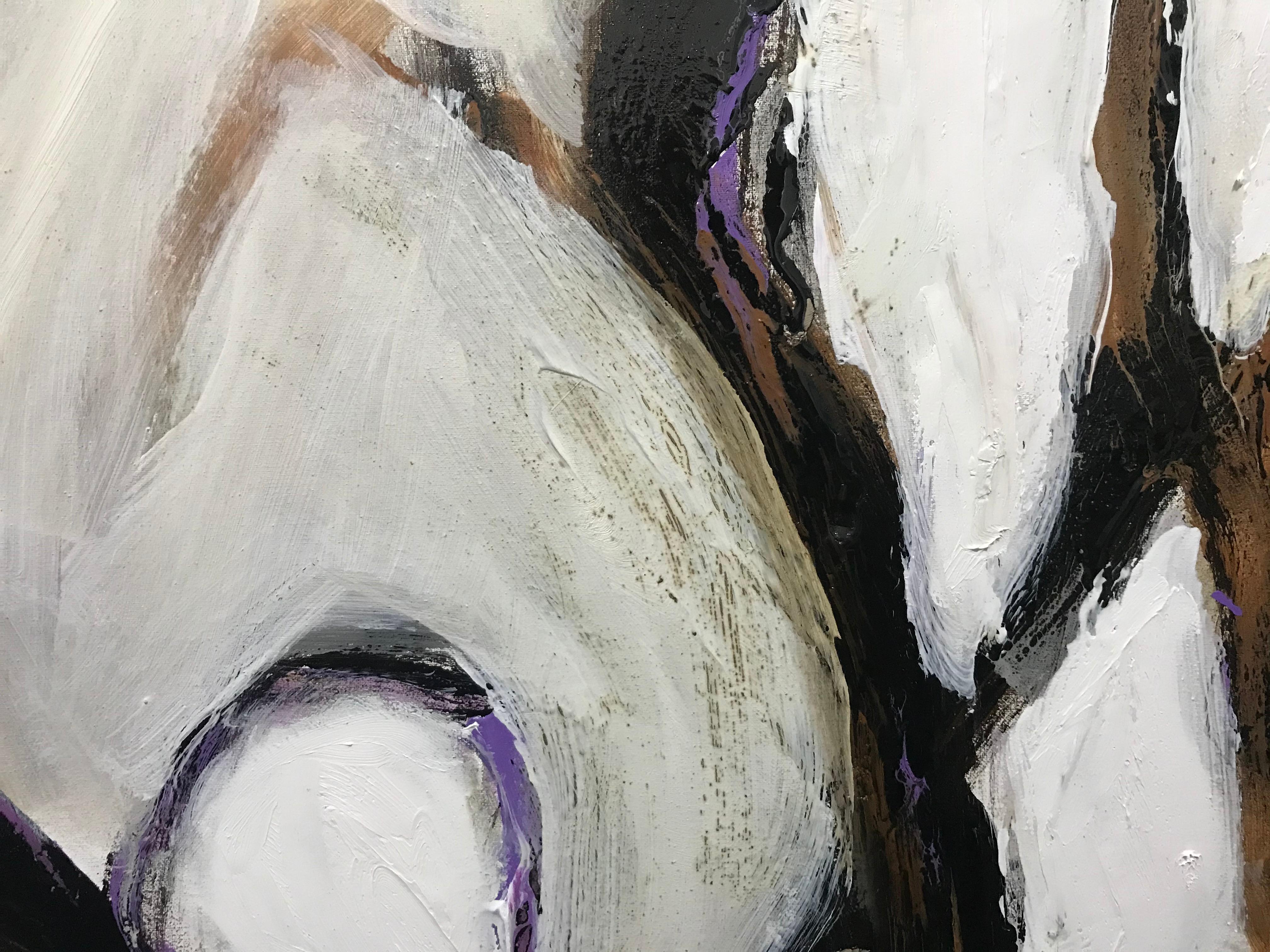 Dalla recente serie che combina il catrame con l'olio e l'acrilico, un dipinto che utilizza una tavolozza limitata per ottenere un effetto potente. Dichiarazione dell'artista:  