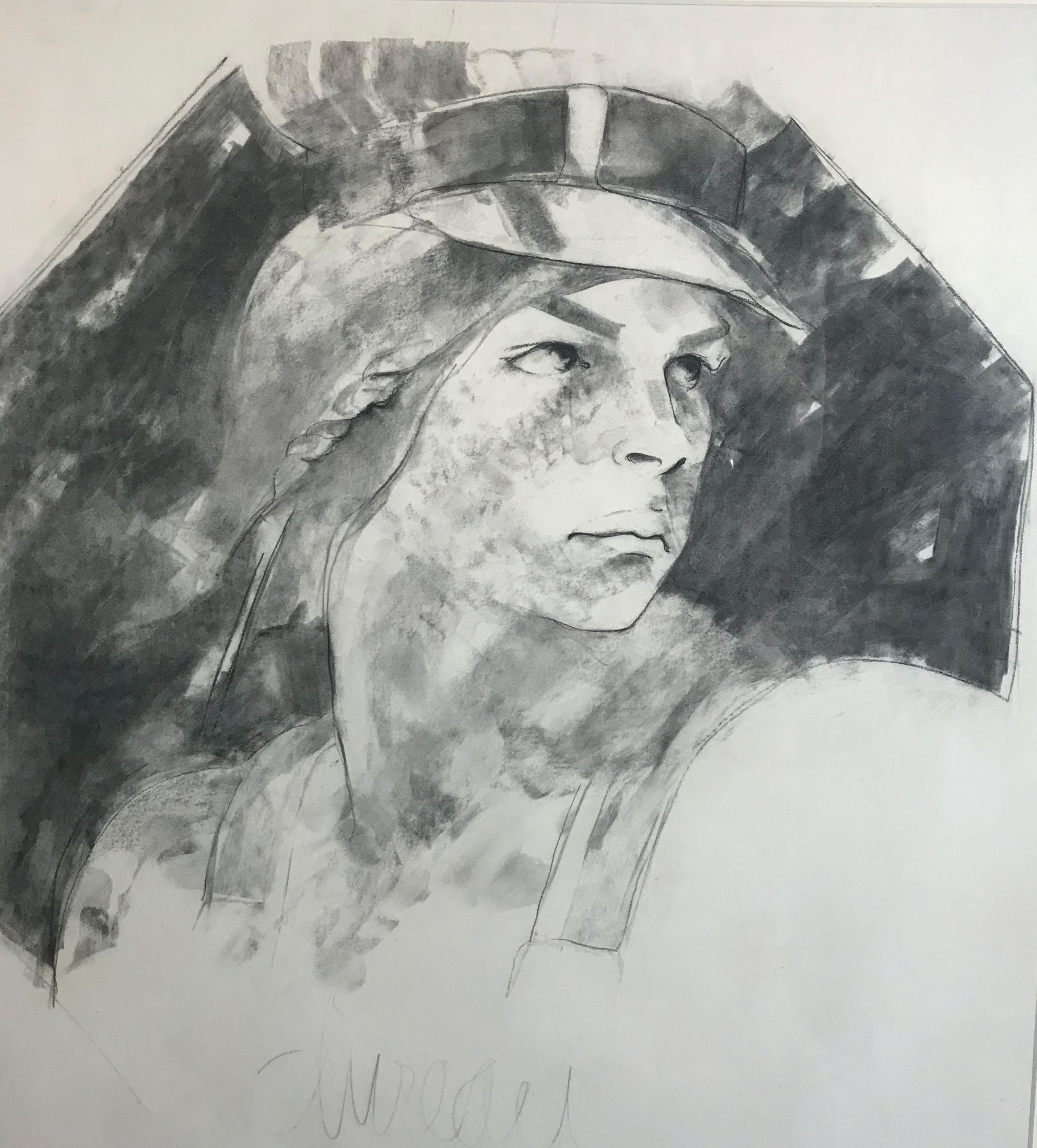 George Dureau (New Orleans) „“ Junger Mann mit Hut“ – gerahmte Porträtzeichnung im Angebot 1