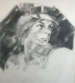 George Dureau (Nueva Orleans) "Joven con sombrero" - Dibujo-retrato enmarcado