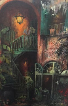"Old Archway, Brulatour Patio" - Framed Early 20th Century New Orleans Painting