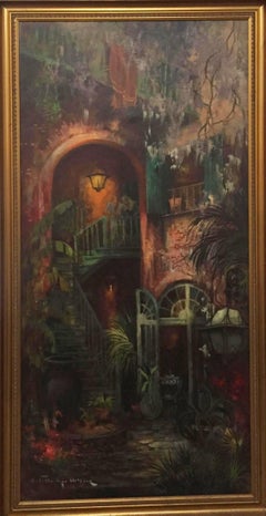 "Old Archway, Brulatour Patio" - Framed Early 20th Century New Orleans Painting