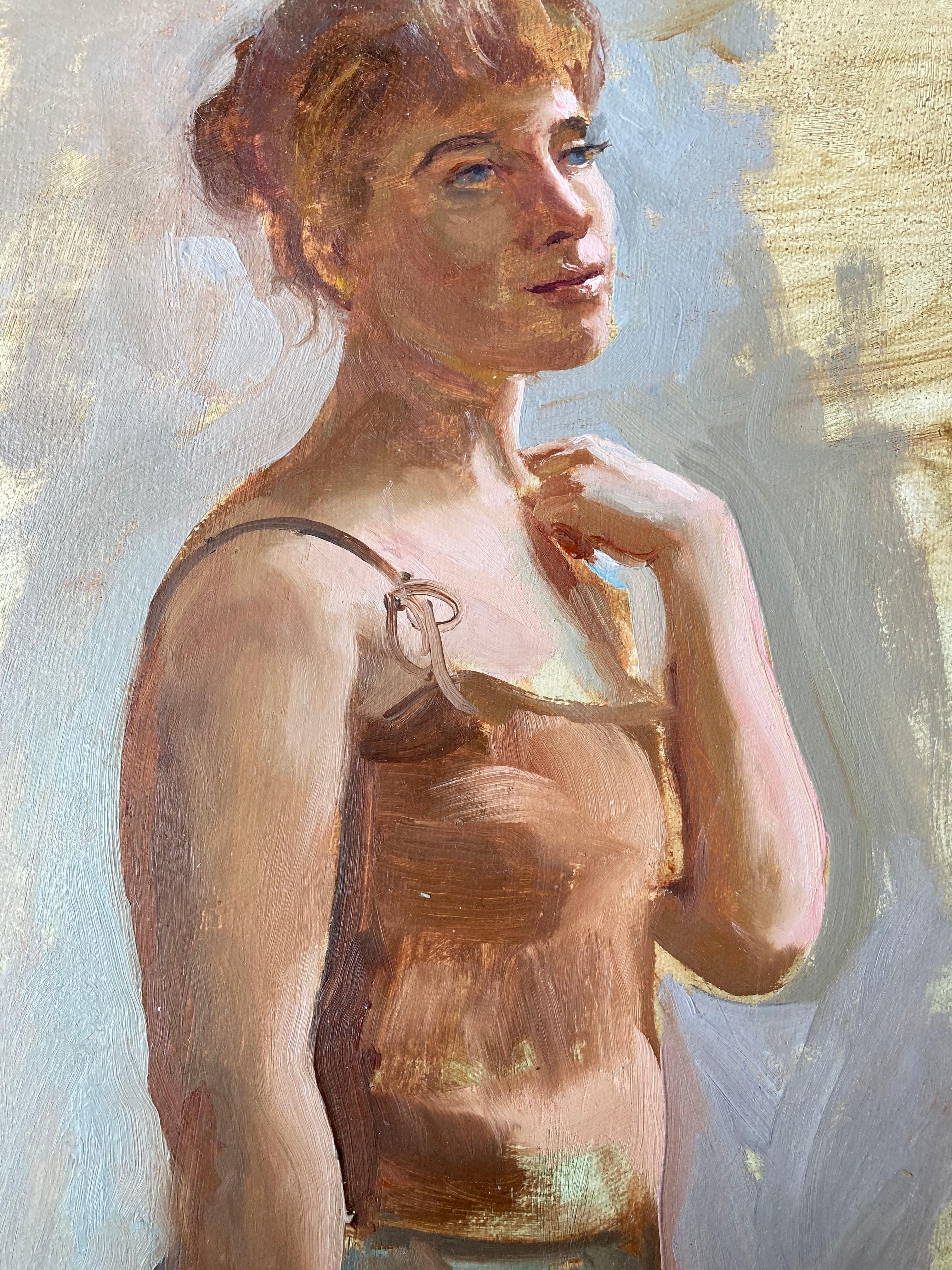Young Woman in the Studio - Painting by Albert Wasserman