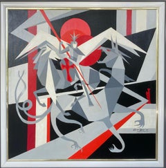 "St. George and the Dragon" - Large Late 20th Century Framed Painting