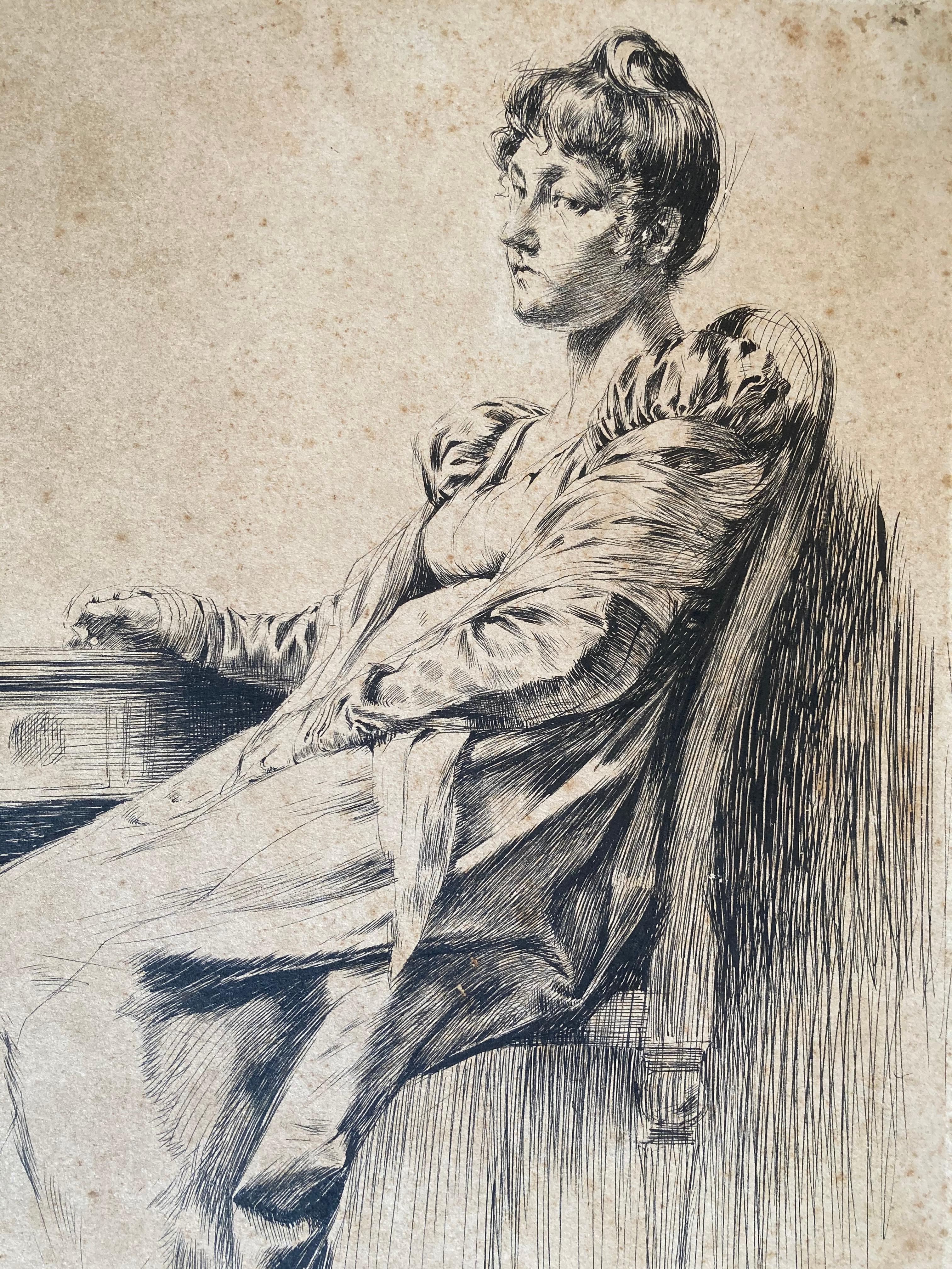 Giovane donna seduta (opera del leader del "Southern Art Renaissance") - Disegno antico