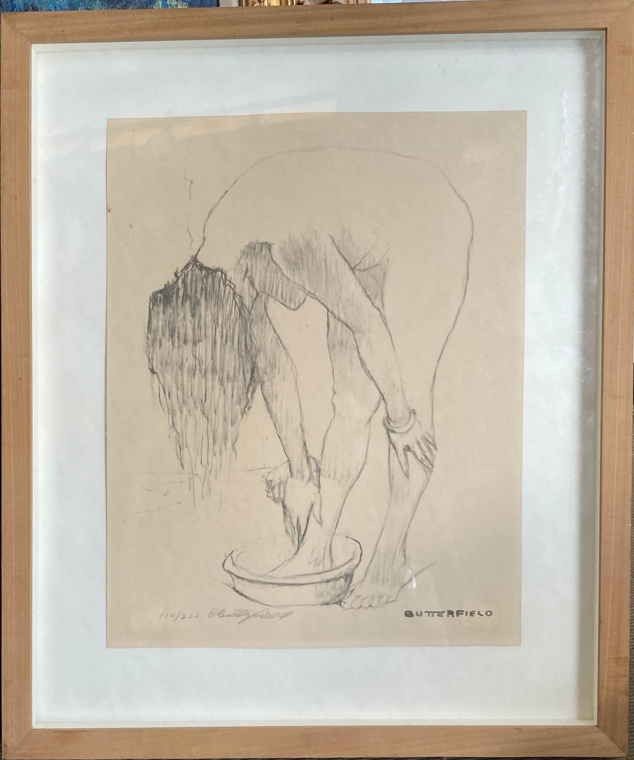 Figurative Print Cortland Butterfield - « Jeune femme lavande » - Imprimé nu encadré de la fin du XXe siècle signé