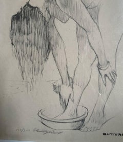 "Young Woman Washing" - Signed Framed Late 20th Century Nude Print