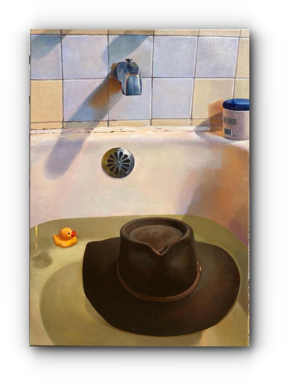 Interior Painting Robert Durham - ""You Can Leave Your Hat On" - Grande peinture de nature morte contemporaine
