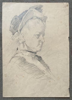 Portrait of a Woman - Ellsworth Woodward Antique Graphite Drawing