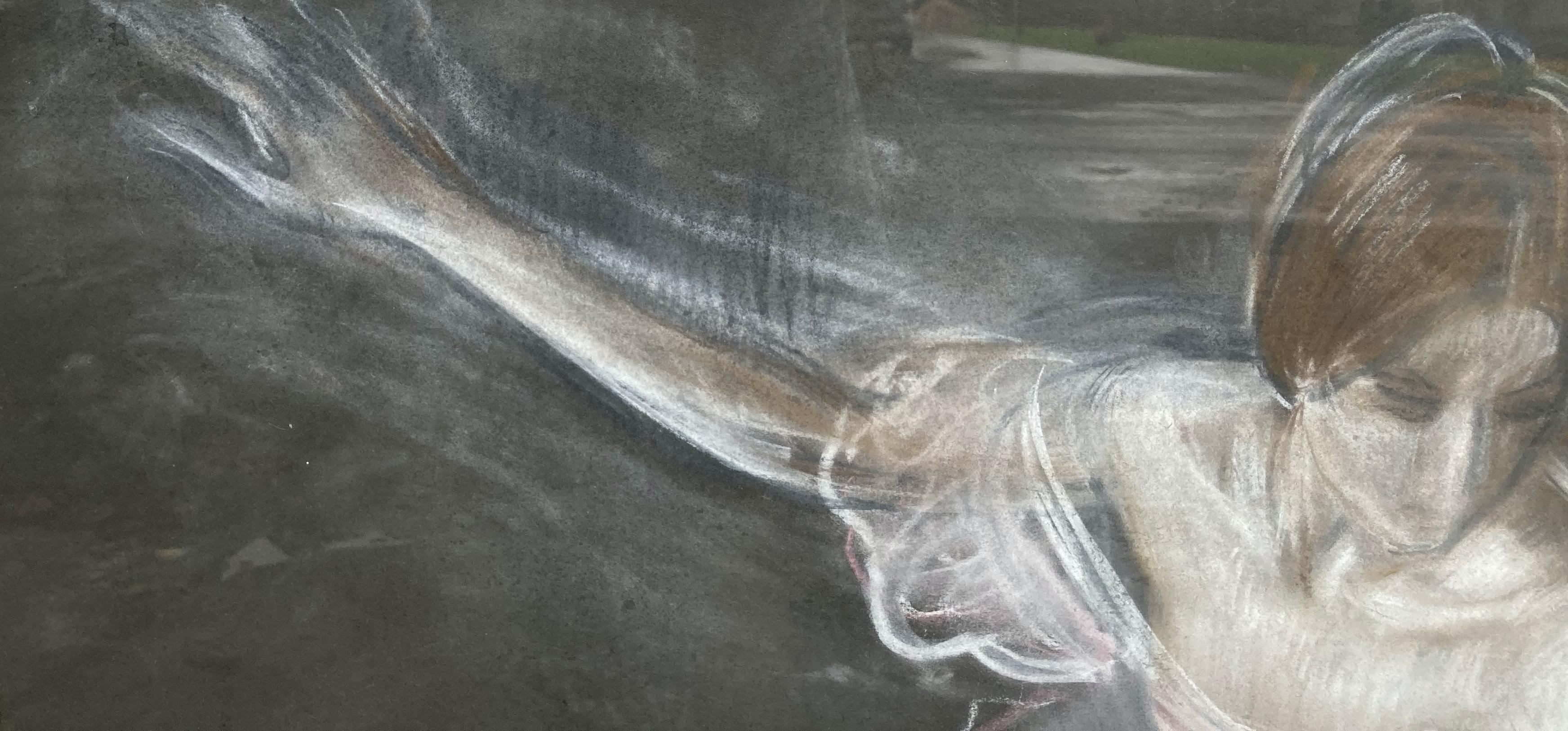 « Ballet Dancer, Rose Variation » - Grand portrait moderne encadré au pastel - Impressionnisme Art par Valery Kosorukov