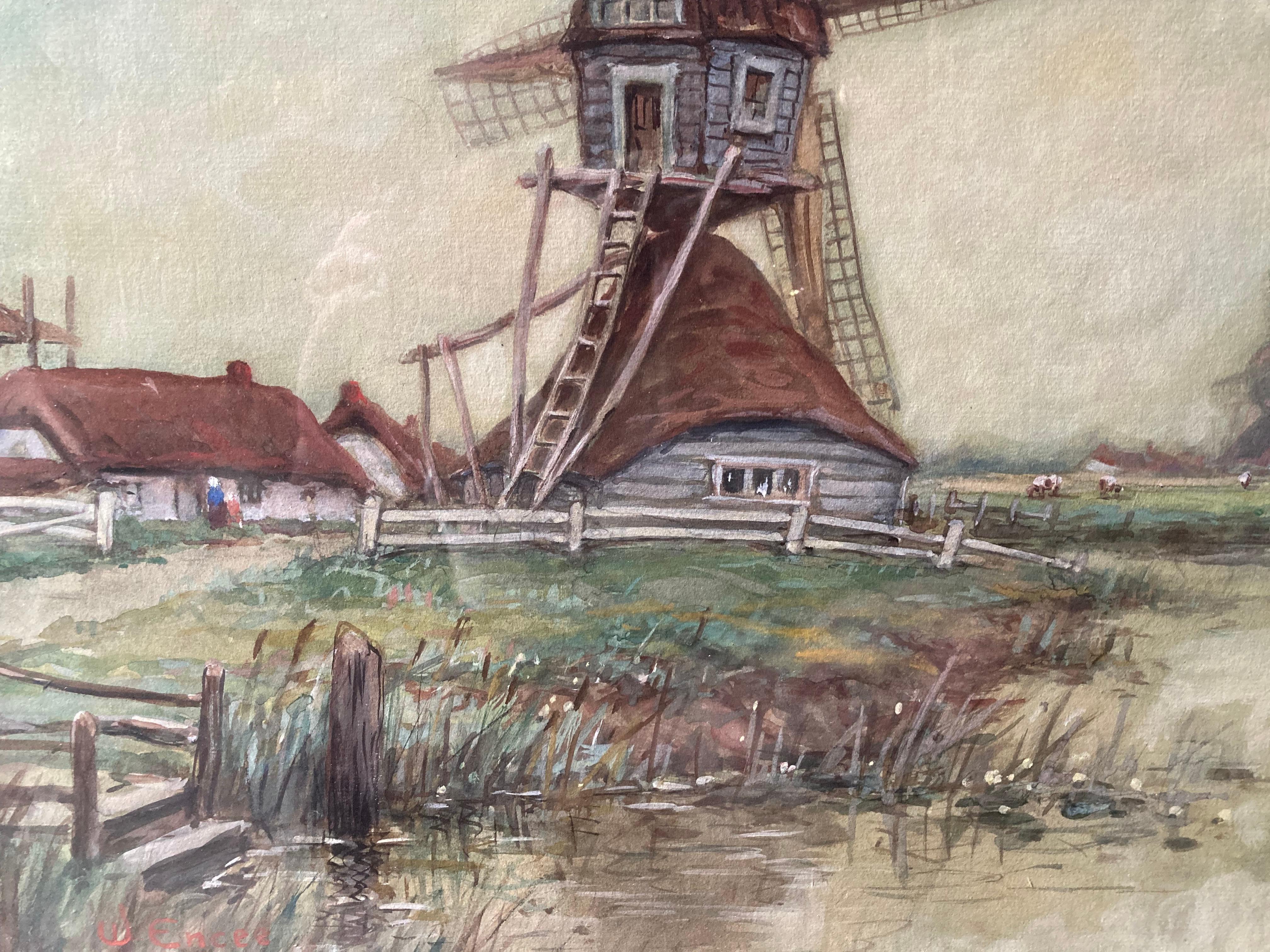 windmill watercolor