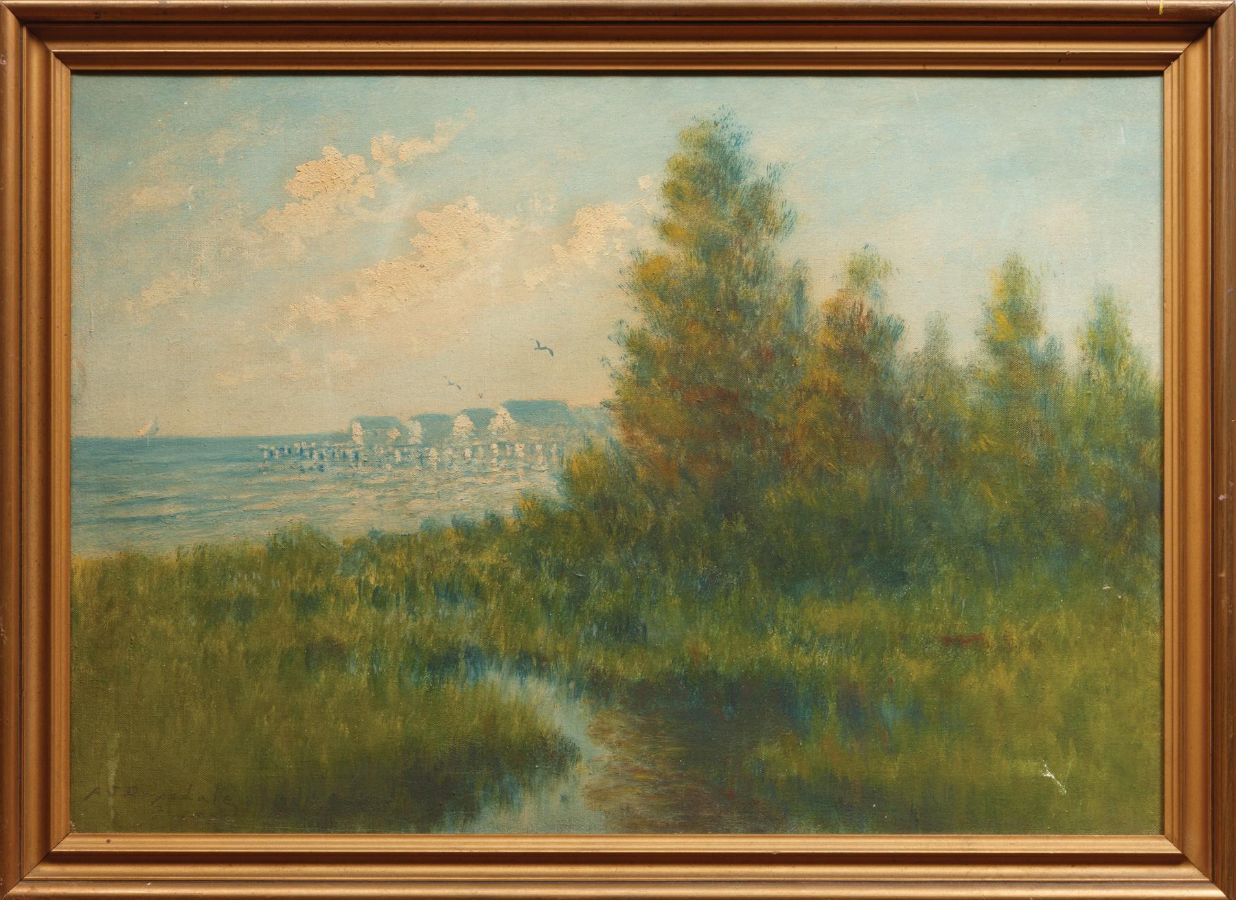 Alexander Drysdale Landscape Painting - Rare Drysdale, "Camps on Lake Pontchartrain" (Framed Impressionist Landscape)